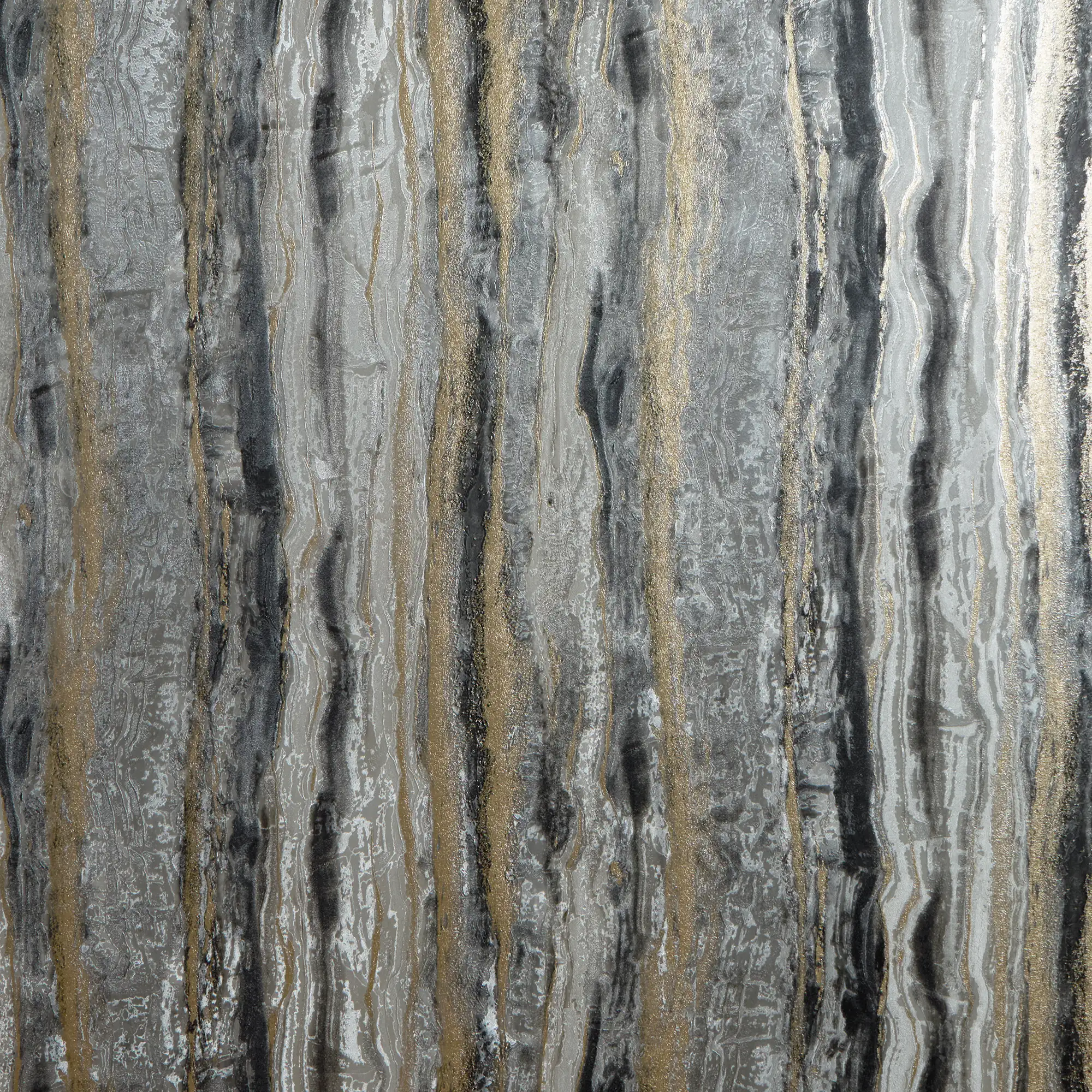 Oslo Wallpaper in Charcoal and Black with Gold Metallic