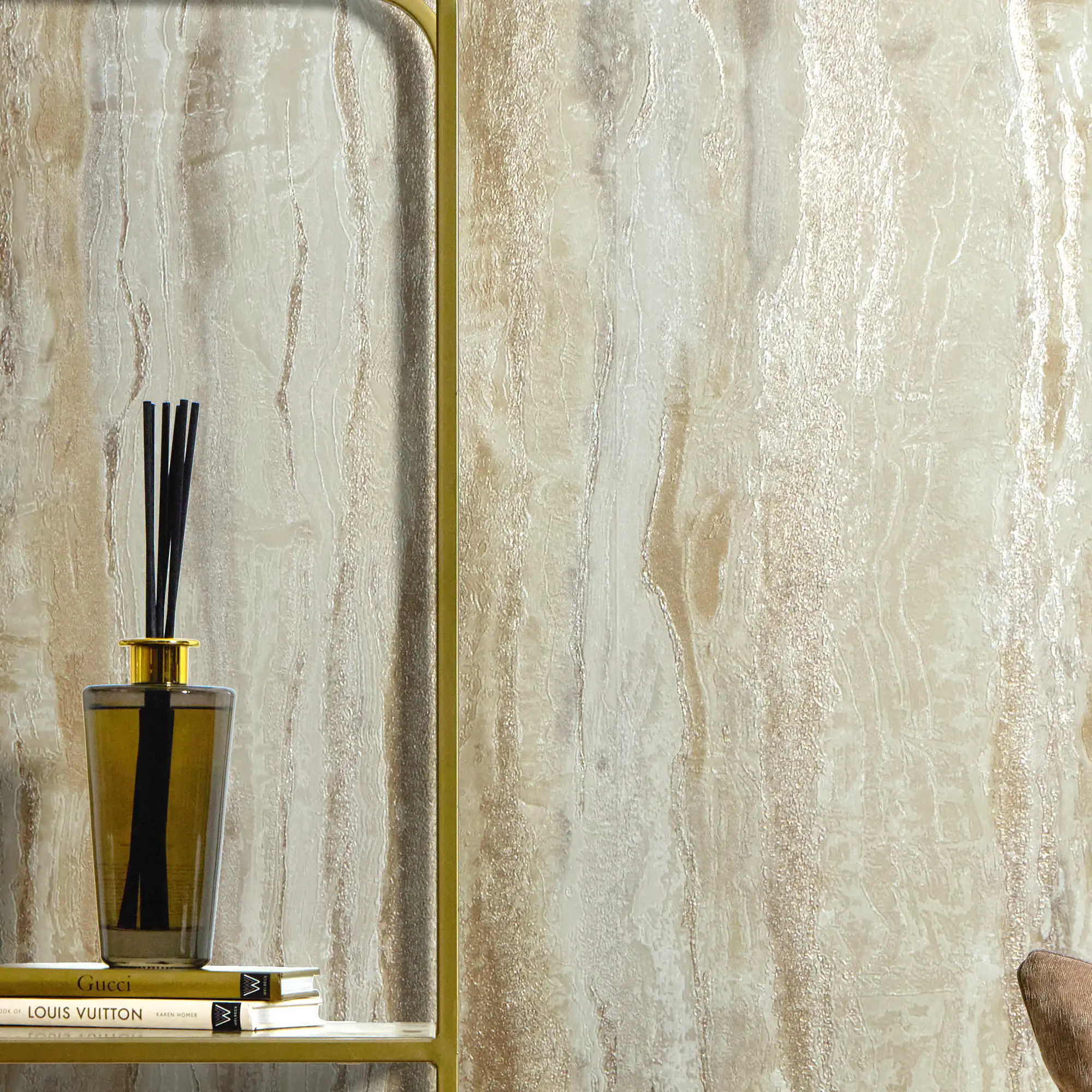 Oslo Wallpaper in Cream and Gold with Gold and Silver Metallic - Image 3