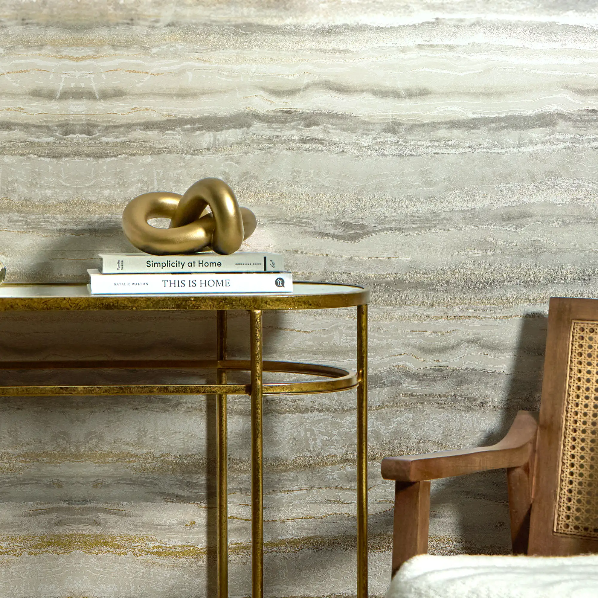Oslo Wallpaper in Cream and Light Brown with Gold Metallic - Image 2
