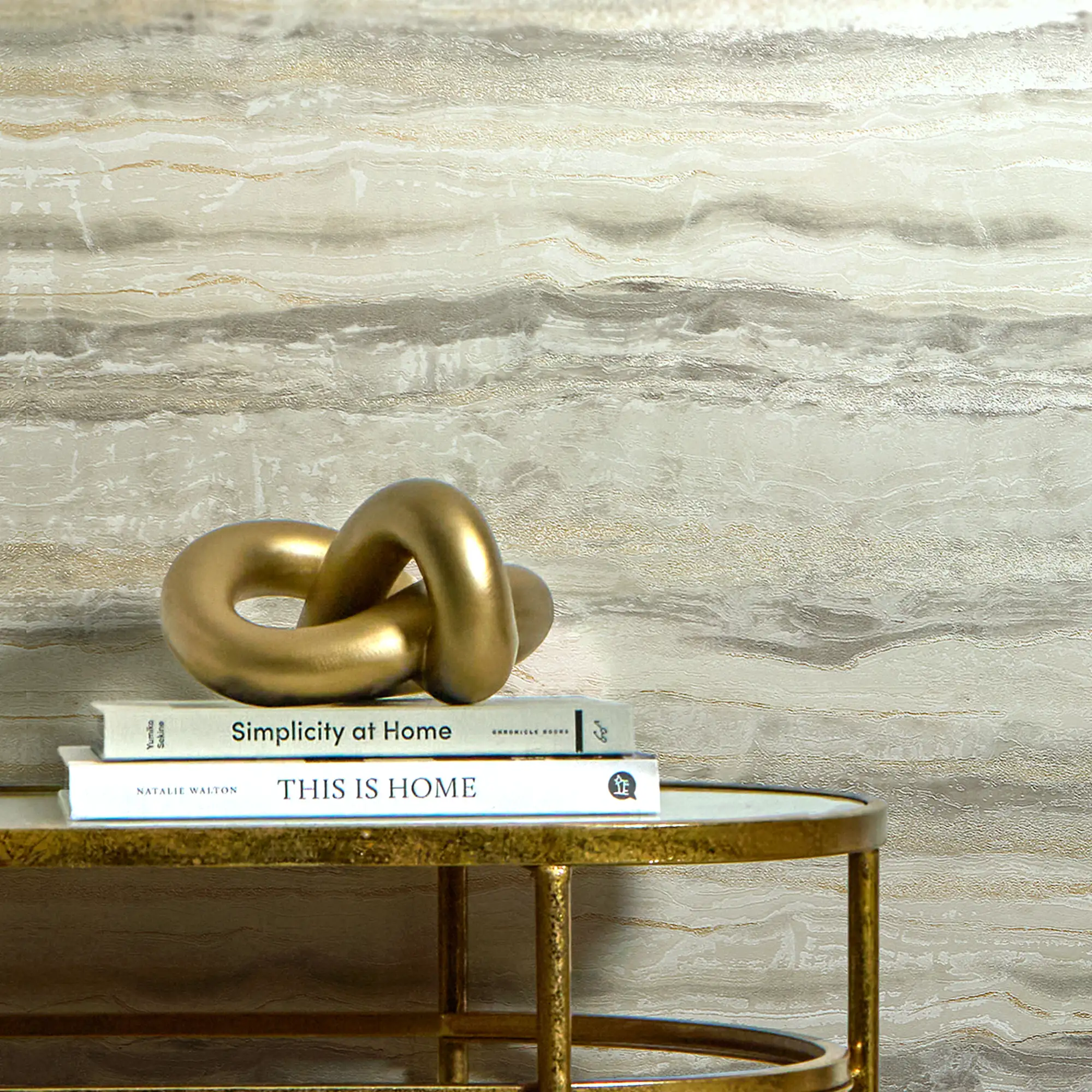Oslo Wallpaper in Cream and Light Brown with Gold Metallic - Image 3