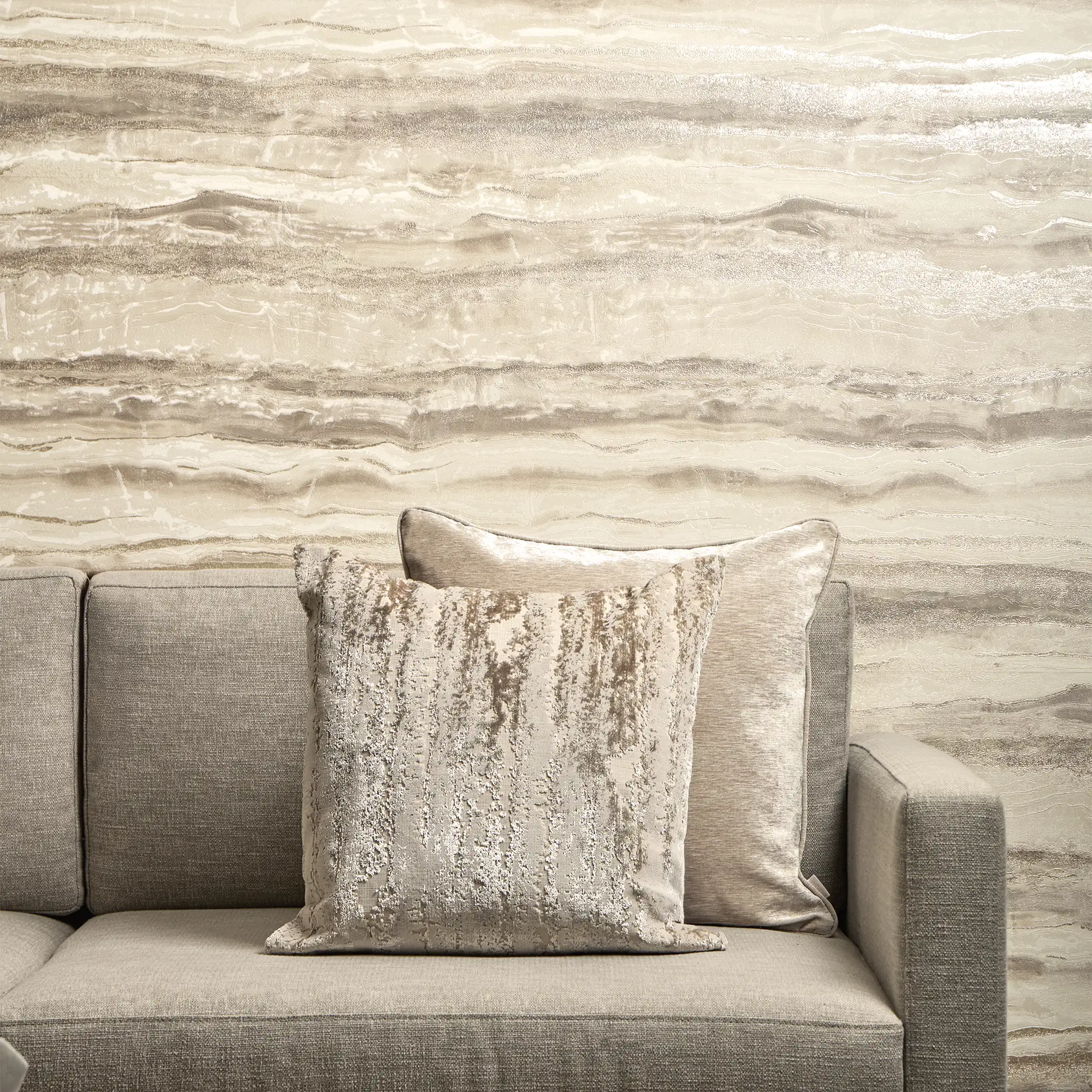 Oslo Wallpaper in Latte and Beige with Silver Metallic - Image 2