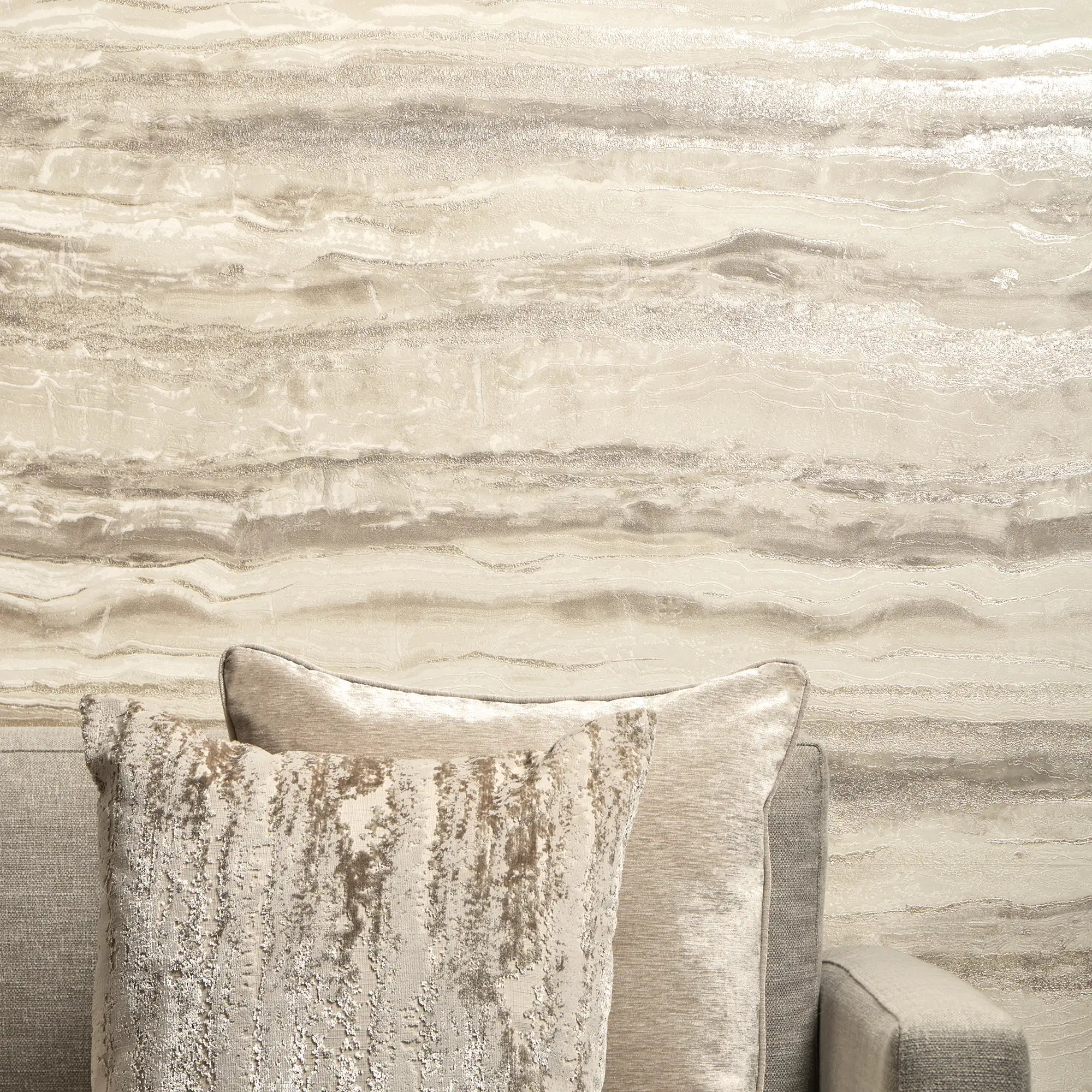 Oslo Wallpaper in Latte and Beige with Silver Metallic - Image 3