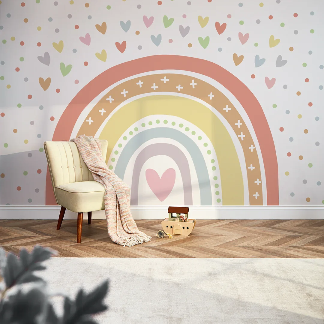 Over The Rainbow Full Wall Mural in Rainbow Pastels