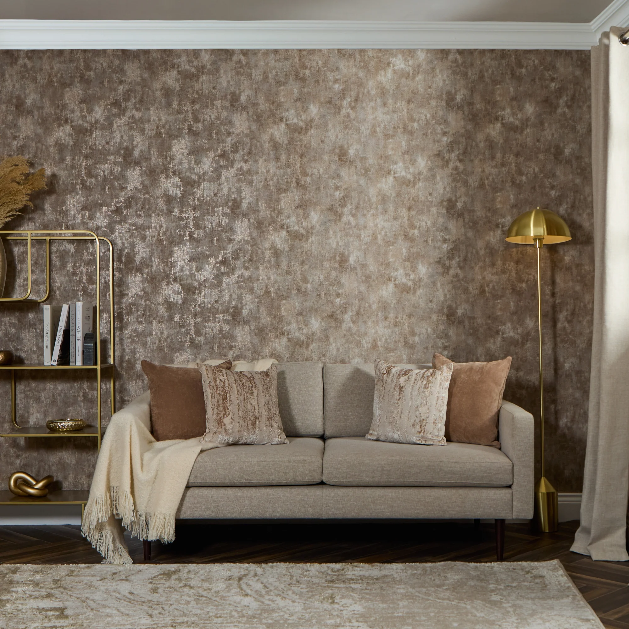 Padua Wallpaper in Mocha Metallic on Mocha - Image 2