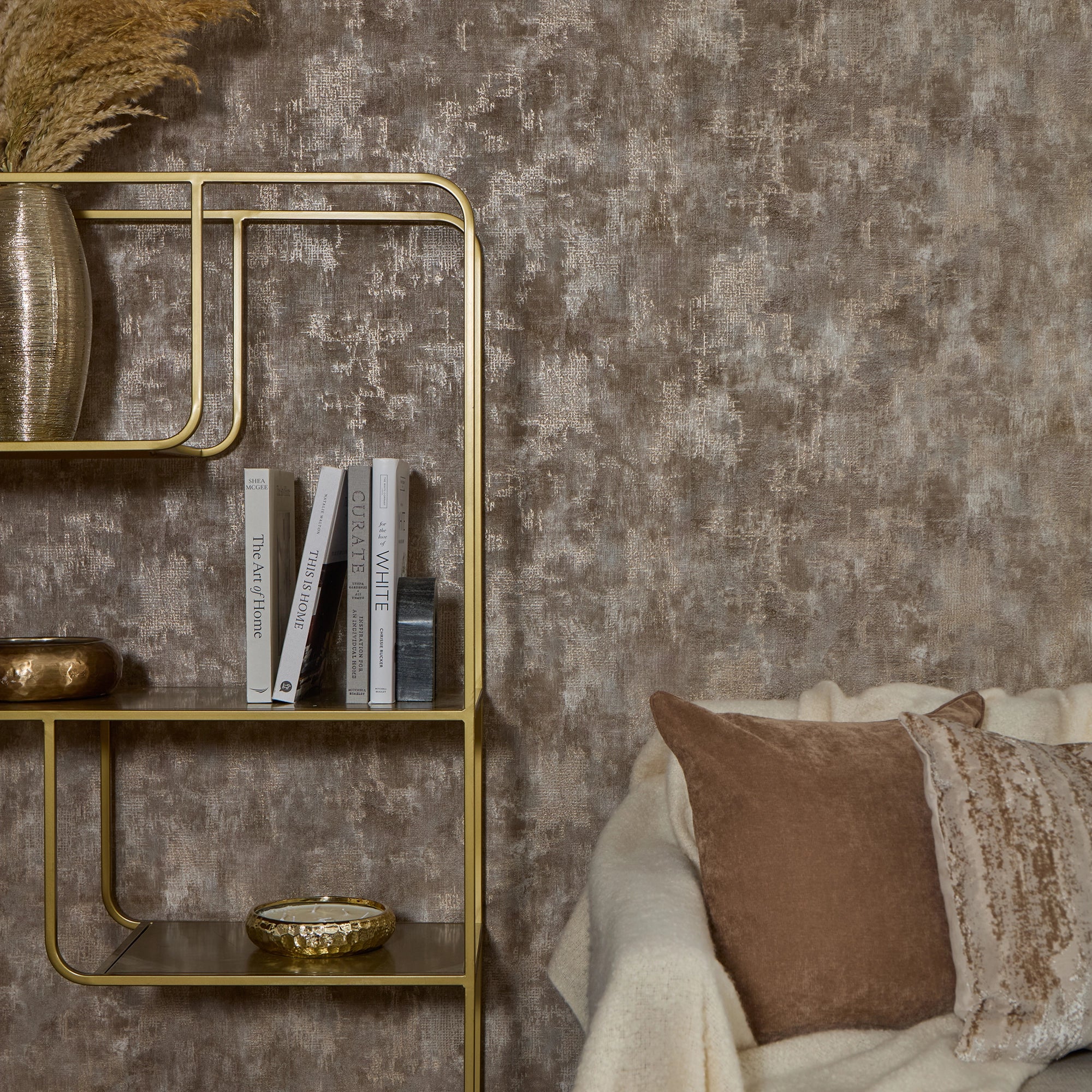 Padua Wallpaper in Mocha Metallic on Mocha - Image 3