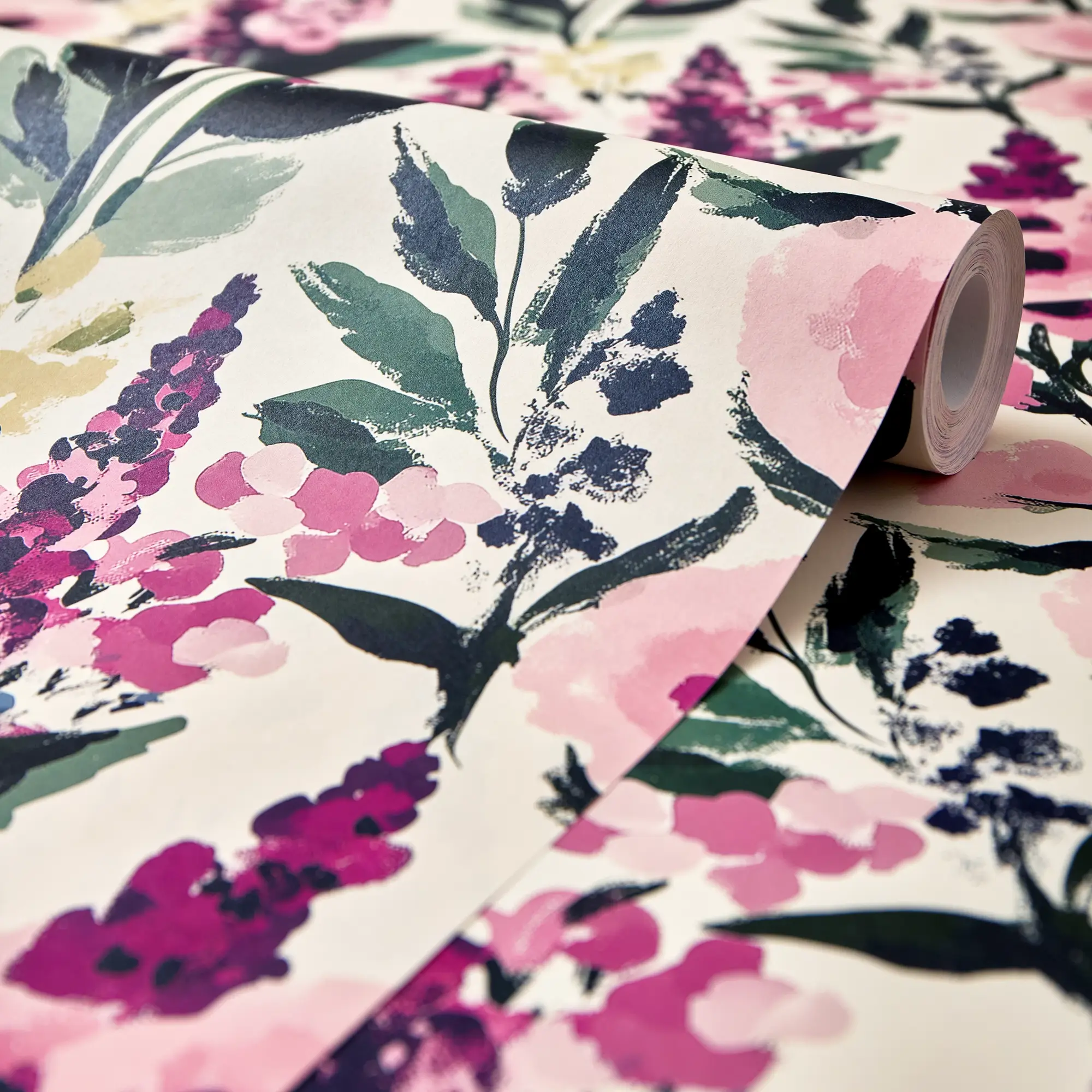Painted Petals Wallpaper in Pinks on Cream - Image 4