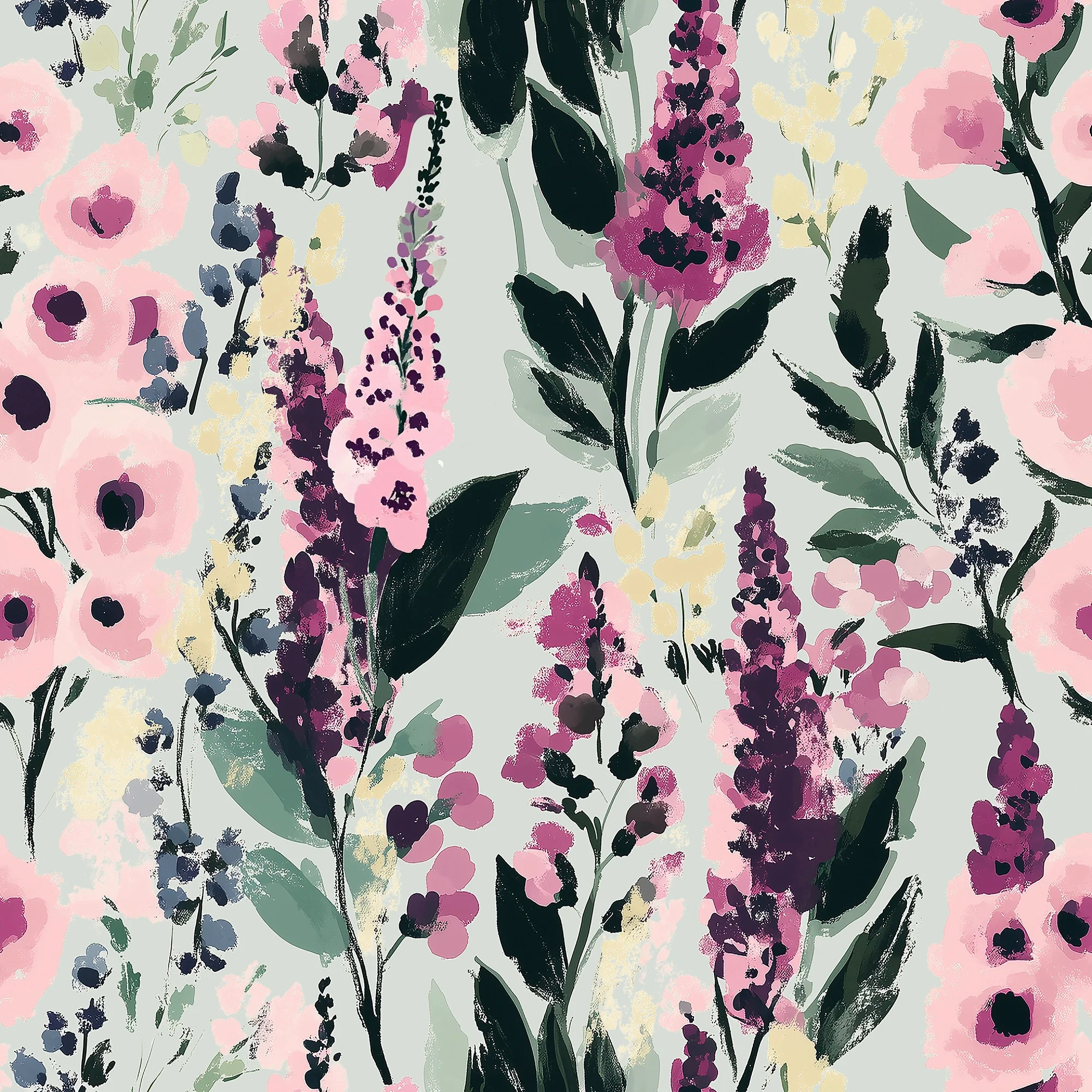 Painted Petals Wallpaper in Pinks on Sage