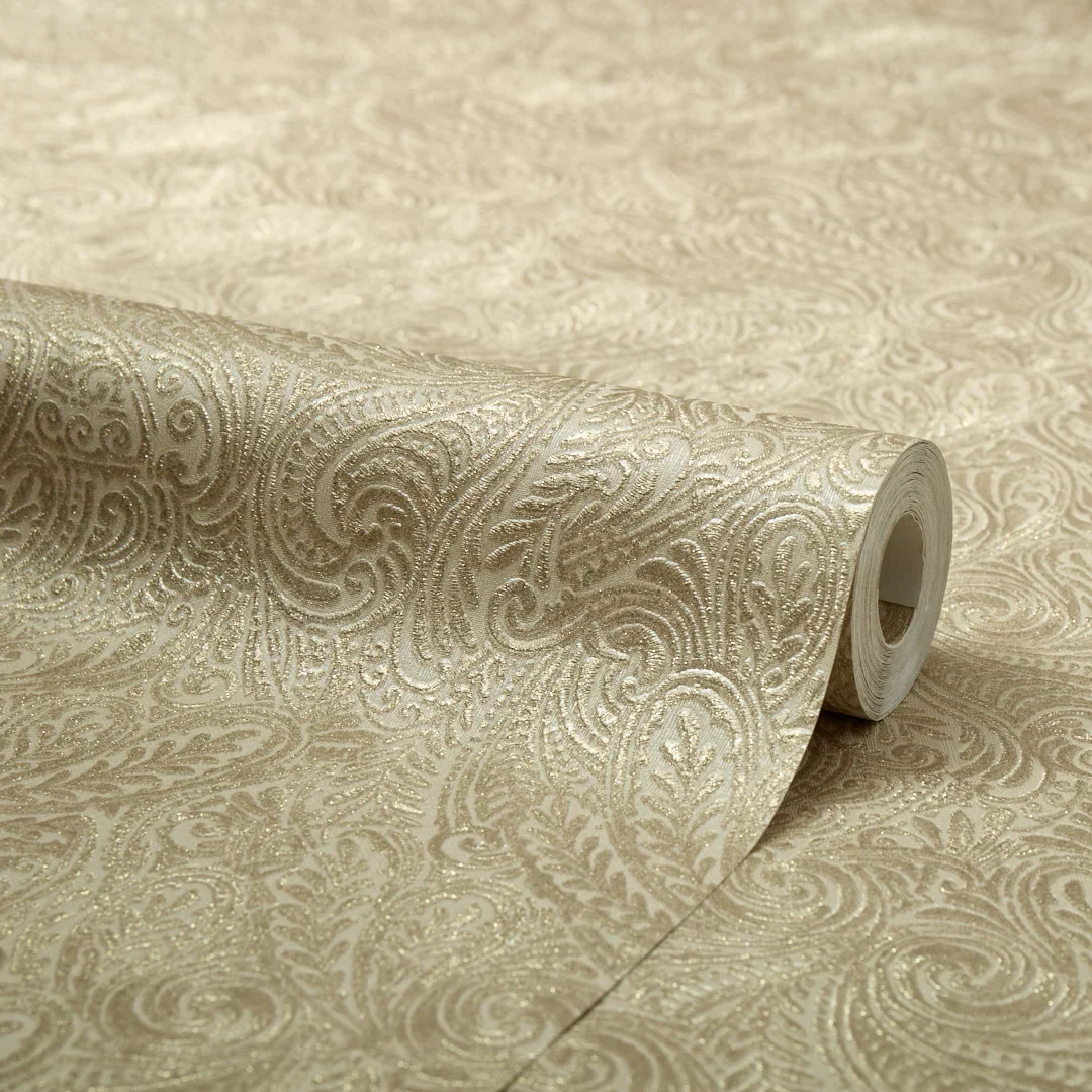 Palace Paisley Wallpaper in Cream with Gold Sparkle - Image 4
