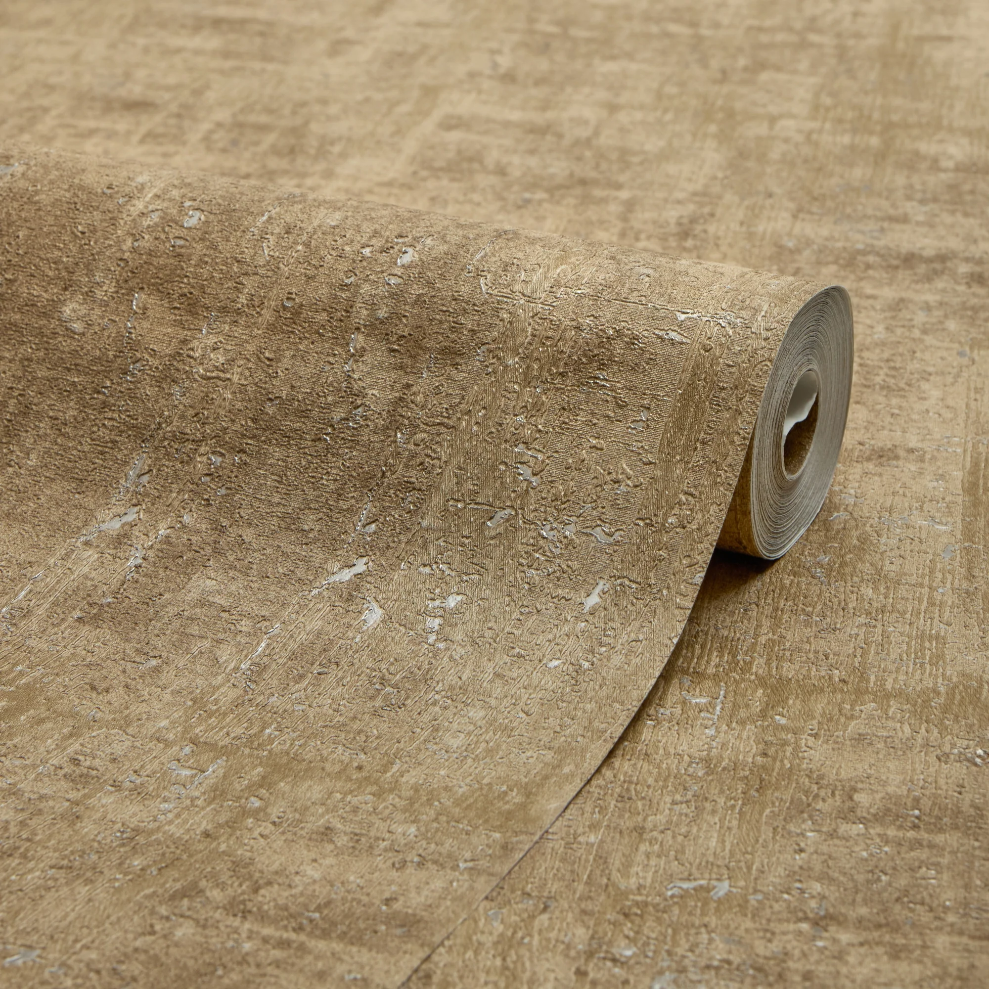 Palermo Wallpaper in Silver Metallic on Light Brown - Image 2