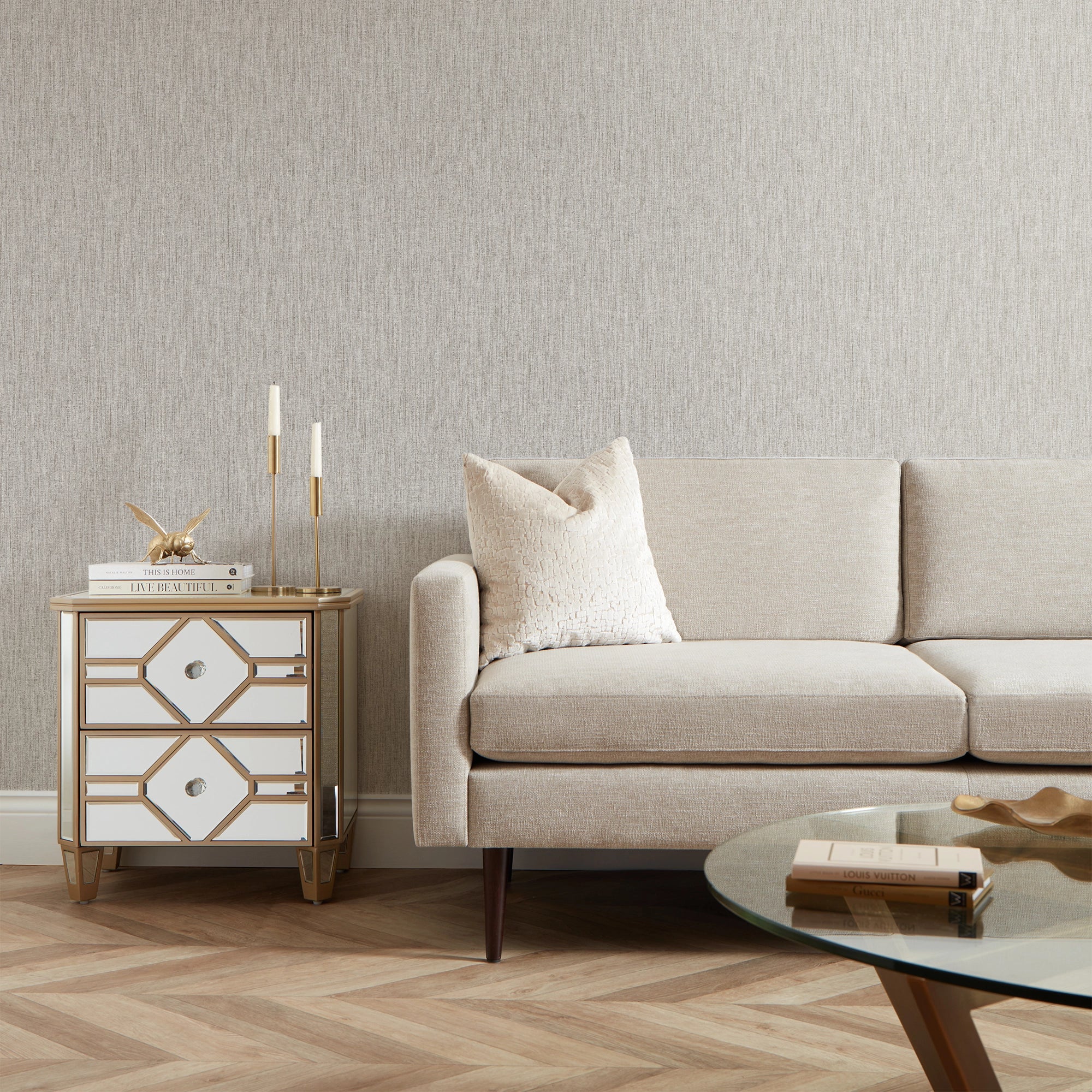Paradise Linen Wallpaper in Golden Sand - Image 2