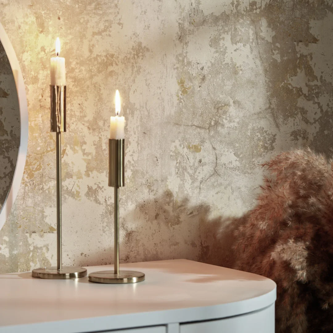 Patina Concrete Effect Wallpaper in Cream & Gold - Image 3