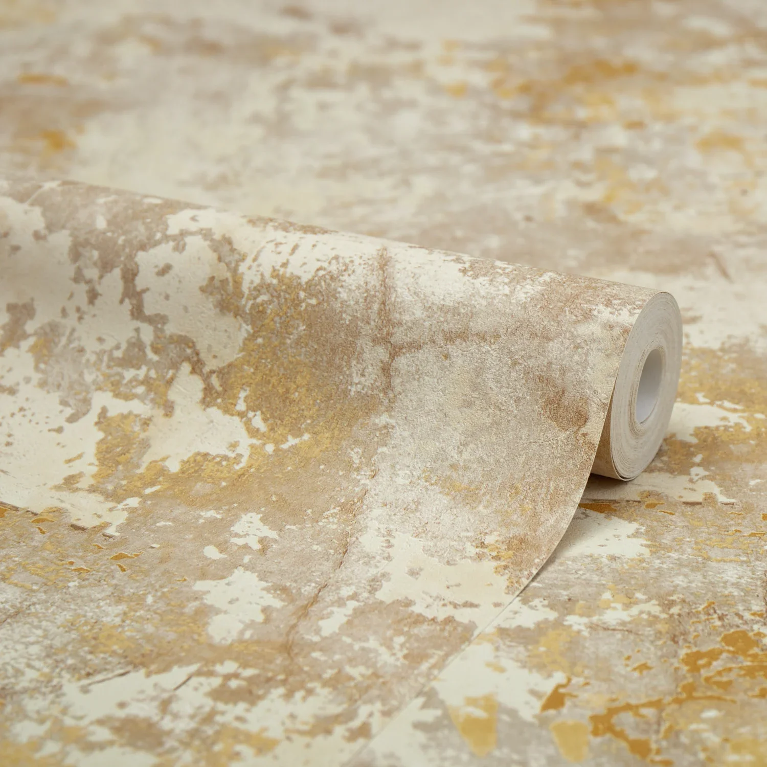 Patina Concrete Effect Wallpaper in Cream & Gold - Image 4
