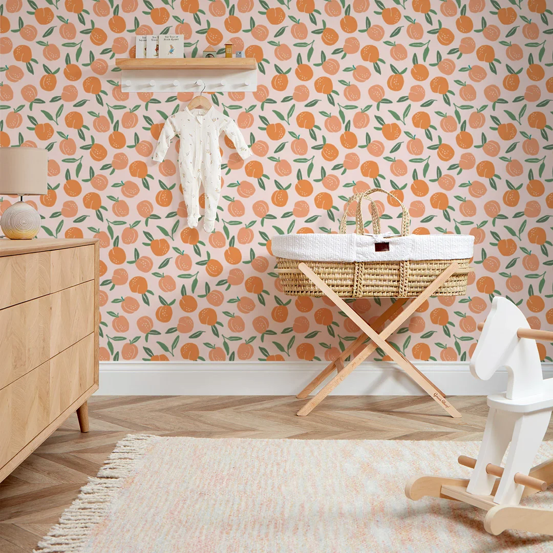 Peaches and Cream Wallpaper in Peach and Green - Image 2