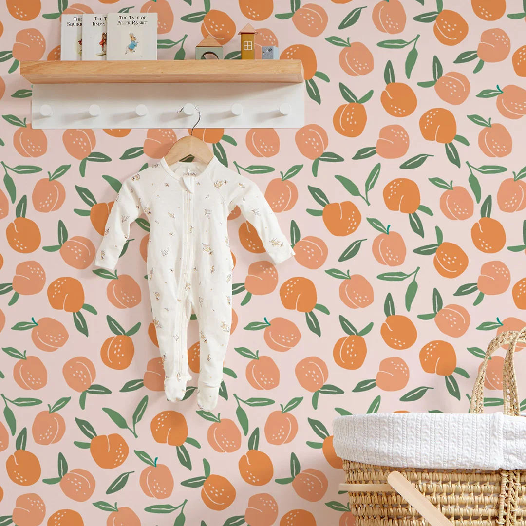 Peaches and Cream Wallpaper in Peach and Green - Image 3