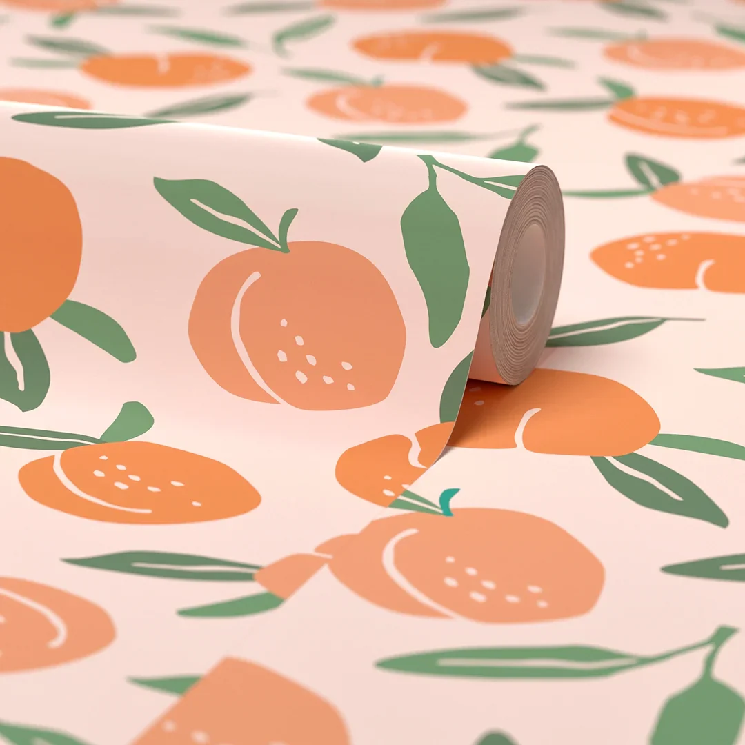 Peaches and Cream Wallpaper in Peach and Green - Image 4