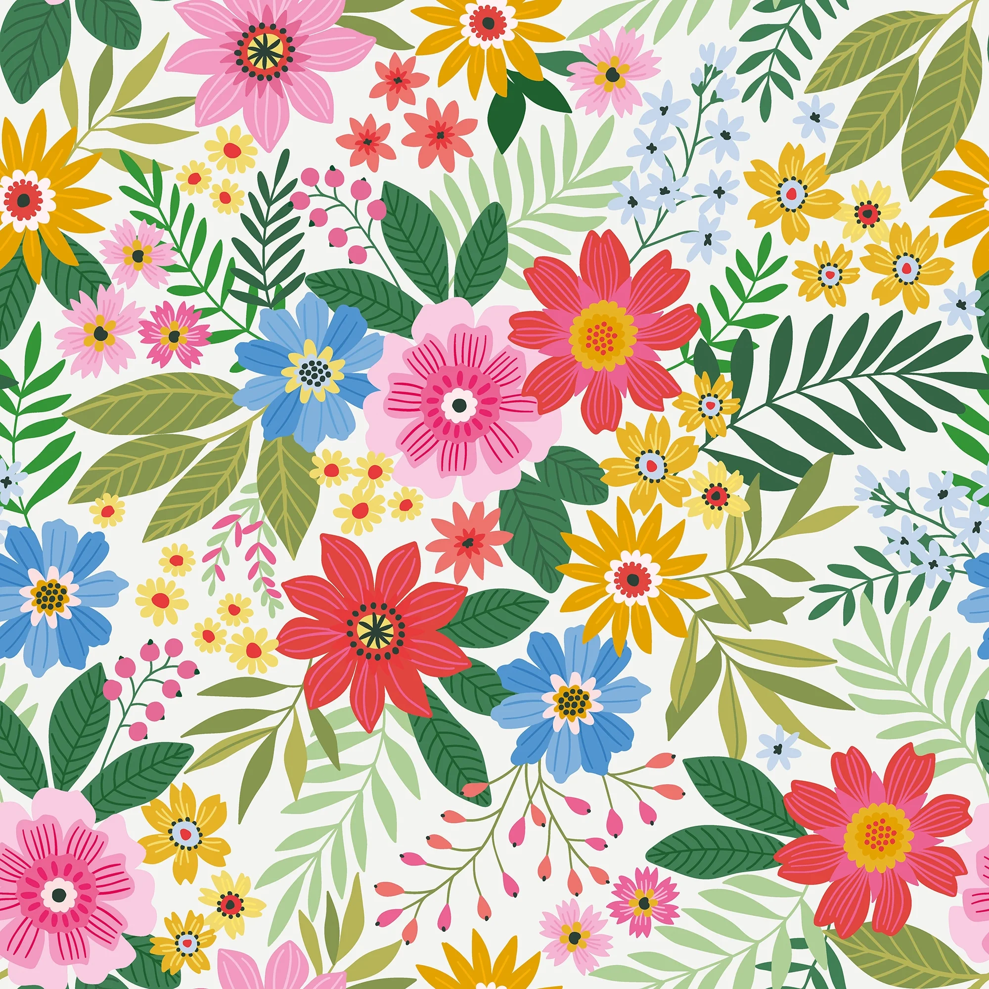 Perfect Petals Wallpaper in Brights on Cream