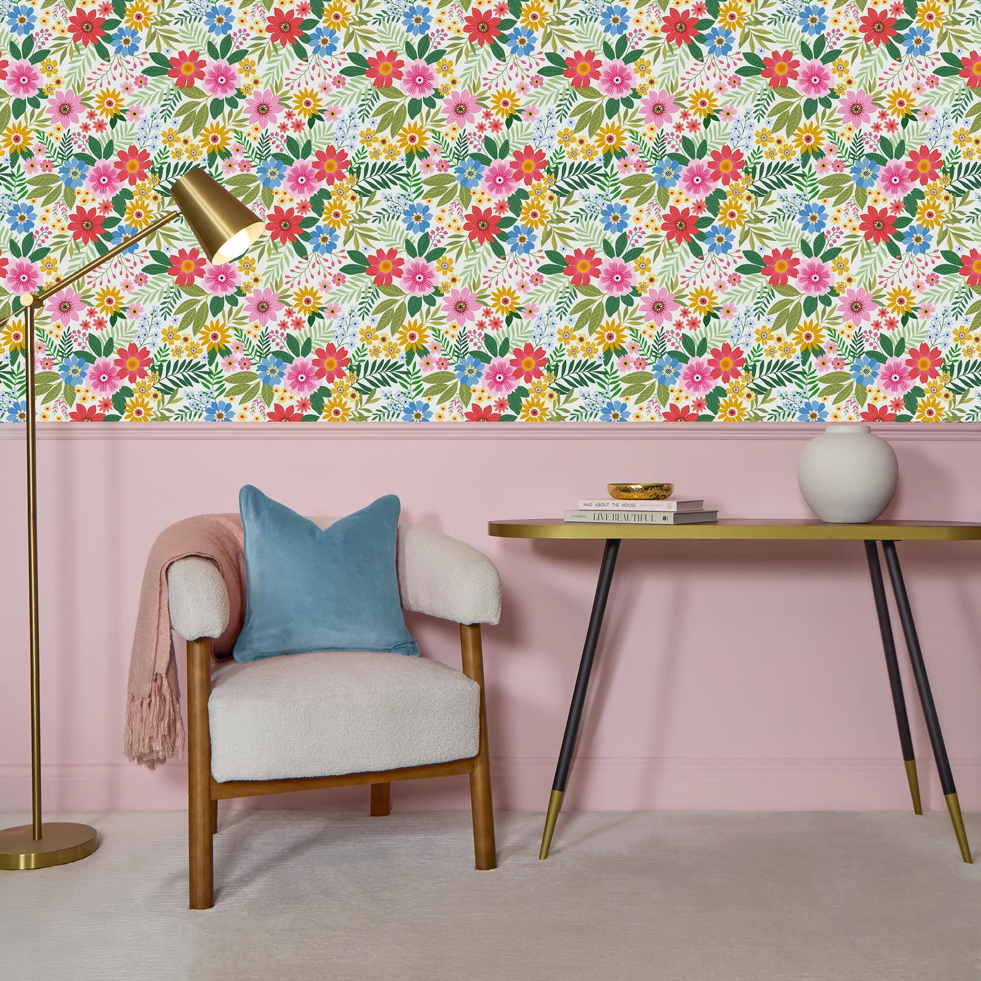 Perfect Petals Wallpaper in Brights on Cream - Image 2