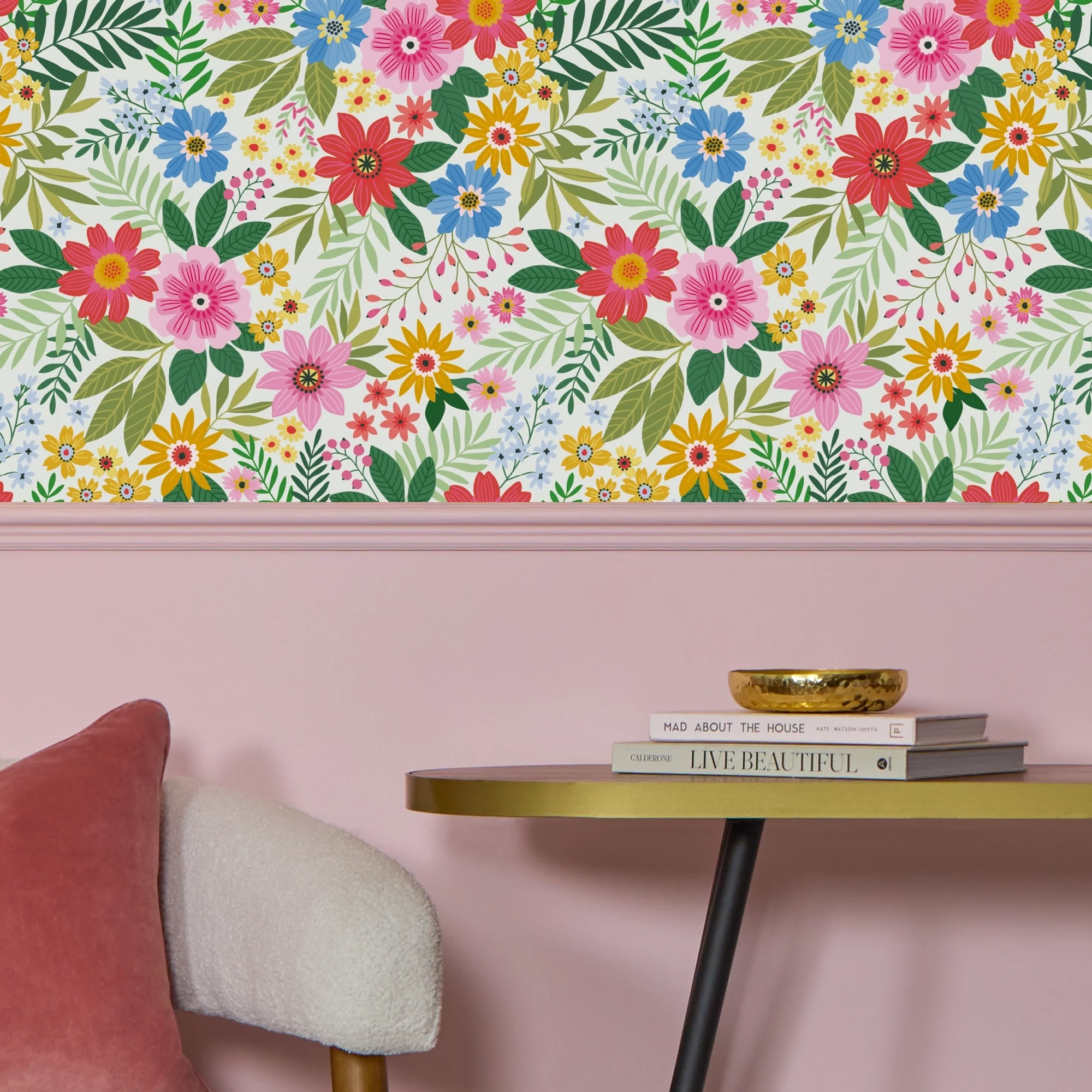 Perfect Petals Wallpaper in Brights on Cream - Image 3
