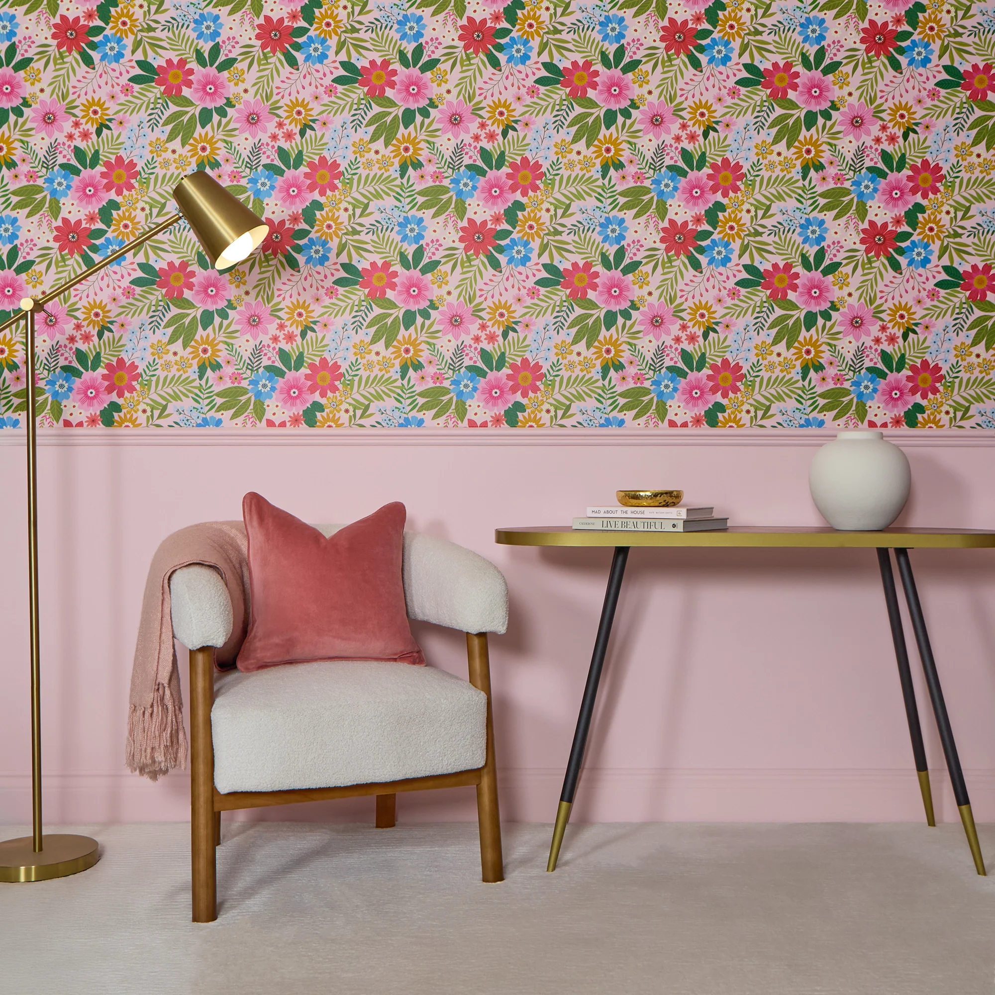 Perfect Petals Wallpaper in Brights on Pink - Image 2