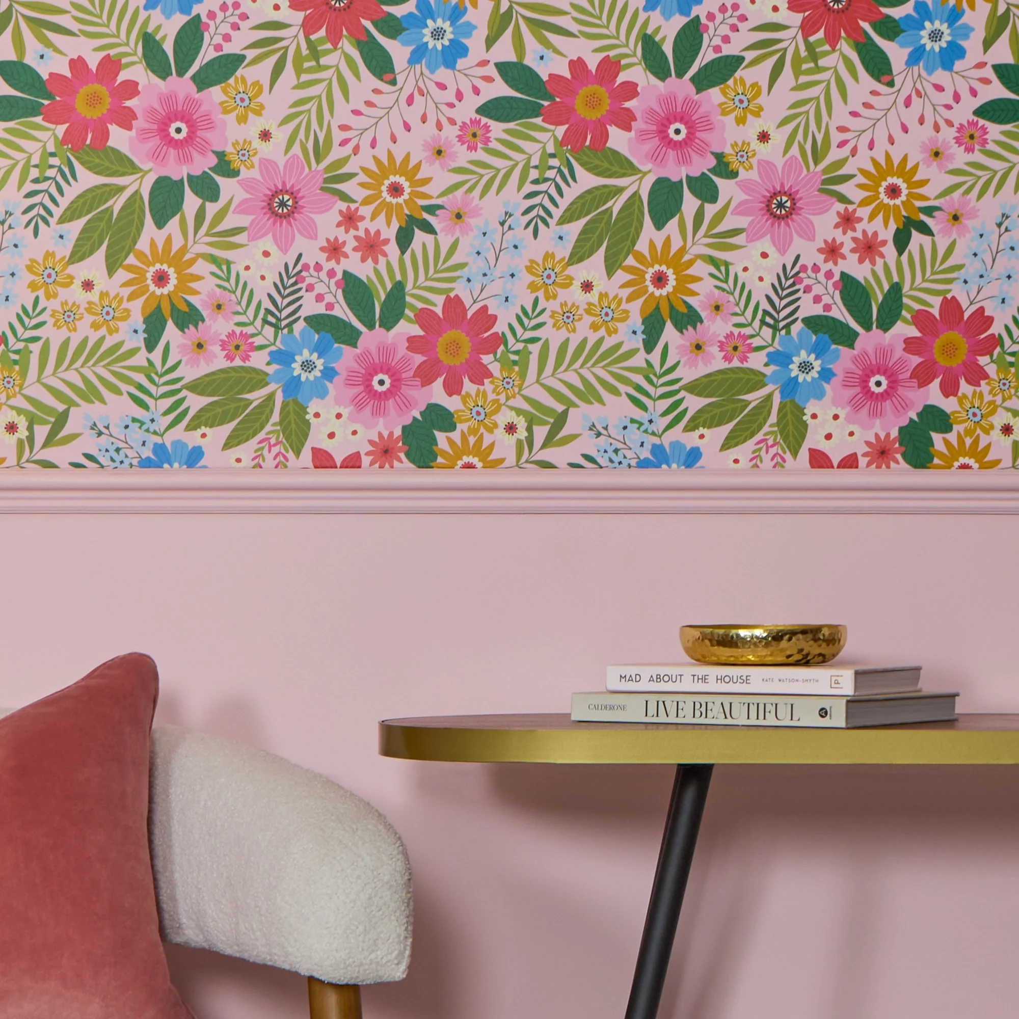 Perfect Petals Wallpaper in Brights on Pink - Image 3