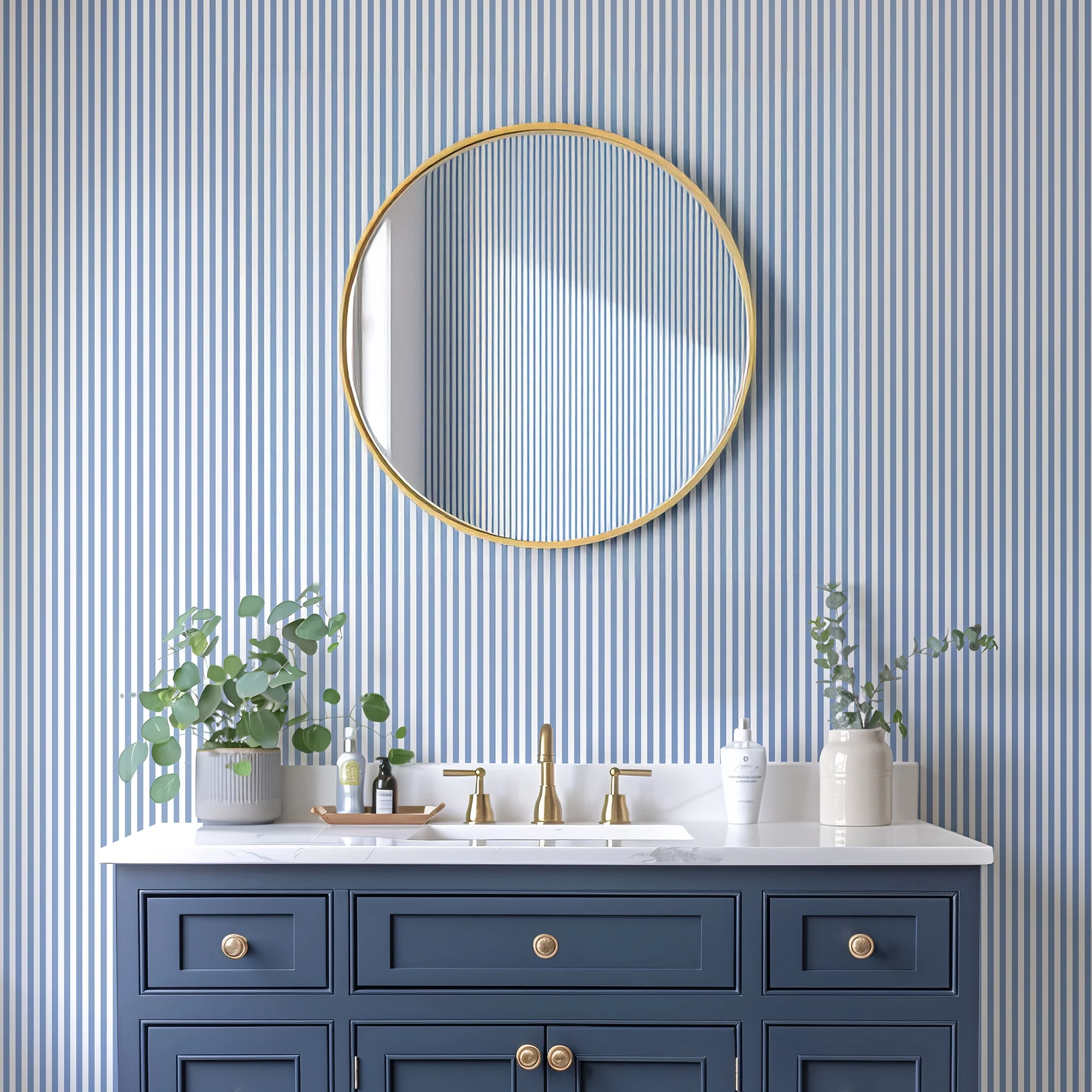 Pinstripe Wallpaper in Cornflower Blue - Image 2