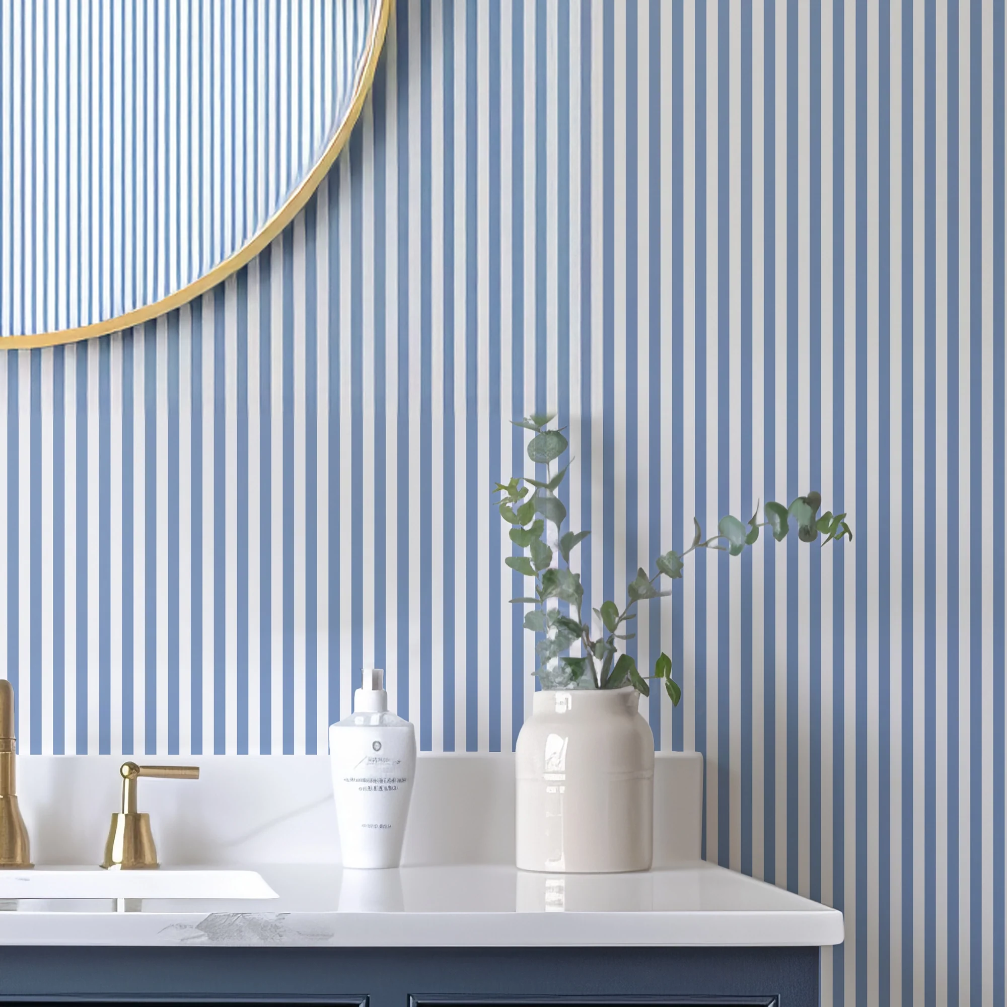 Pinstripe Wallpaper in Cornflower Blue - Image 3