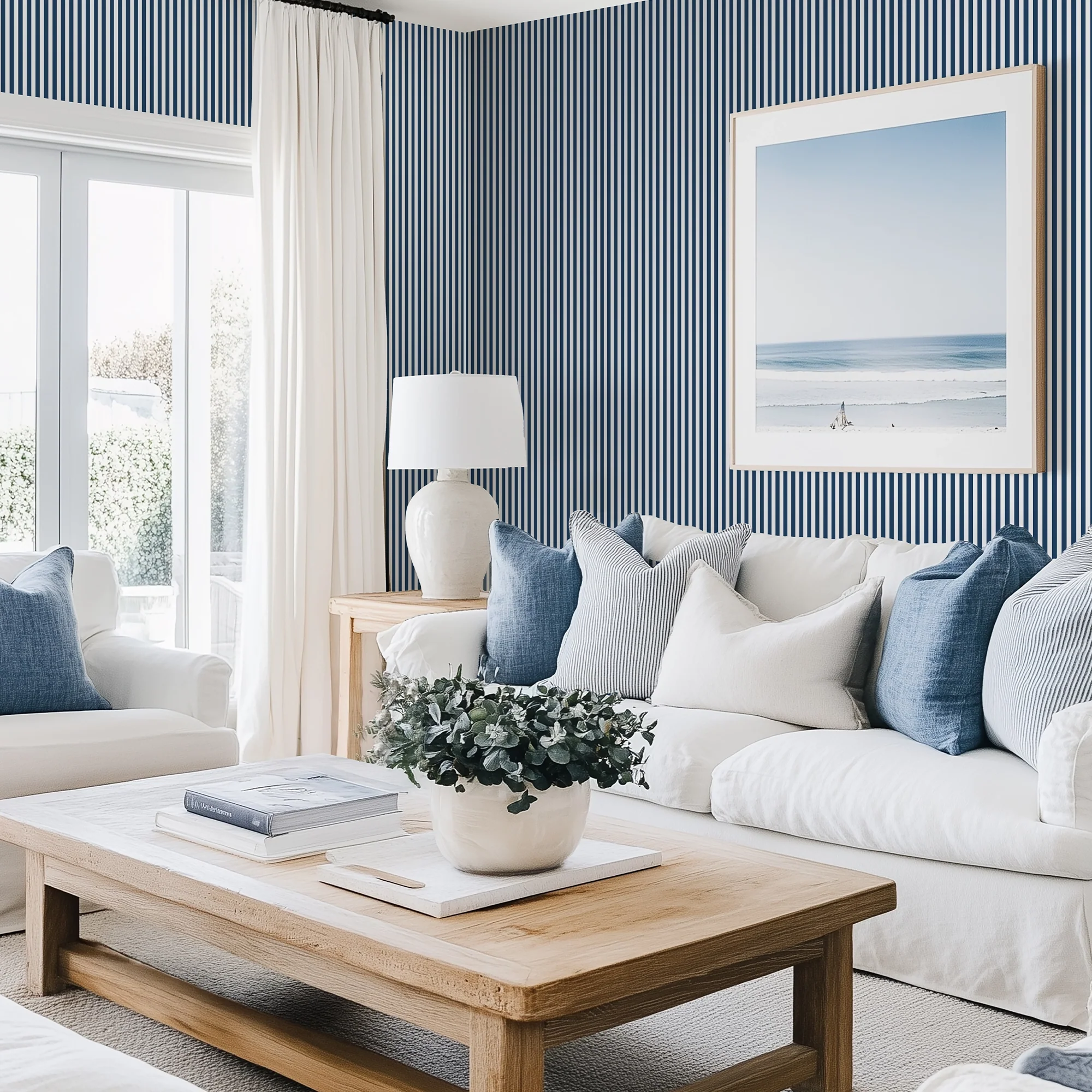 Pinstripe Wallpaper in Navy - Image 2