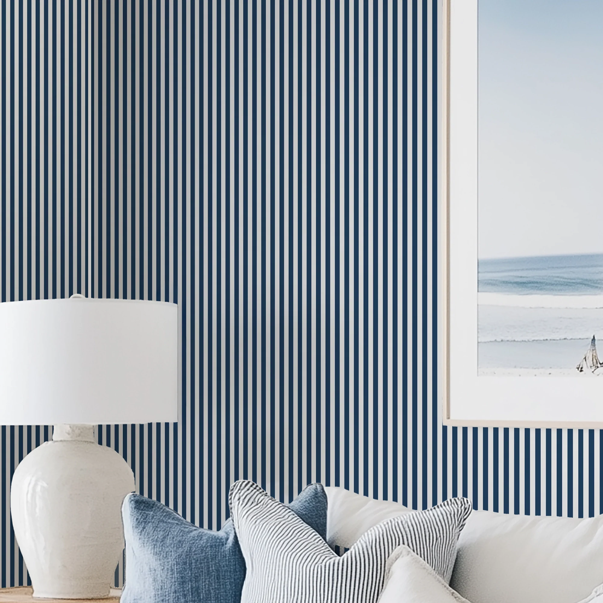 Pinstripe Wallpaper in Navy - Image 3