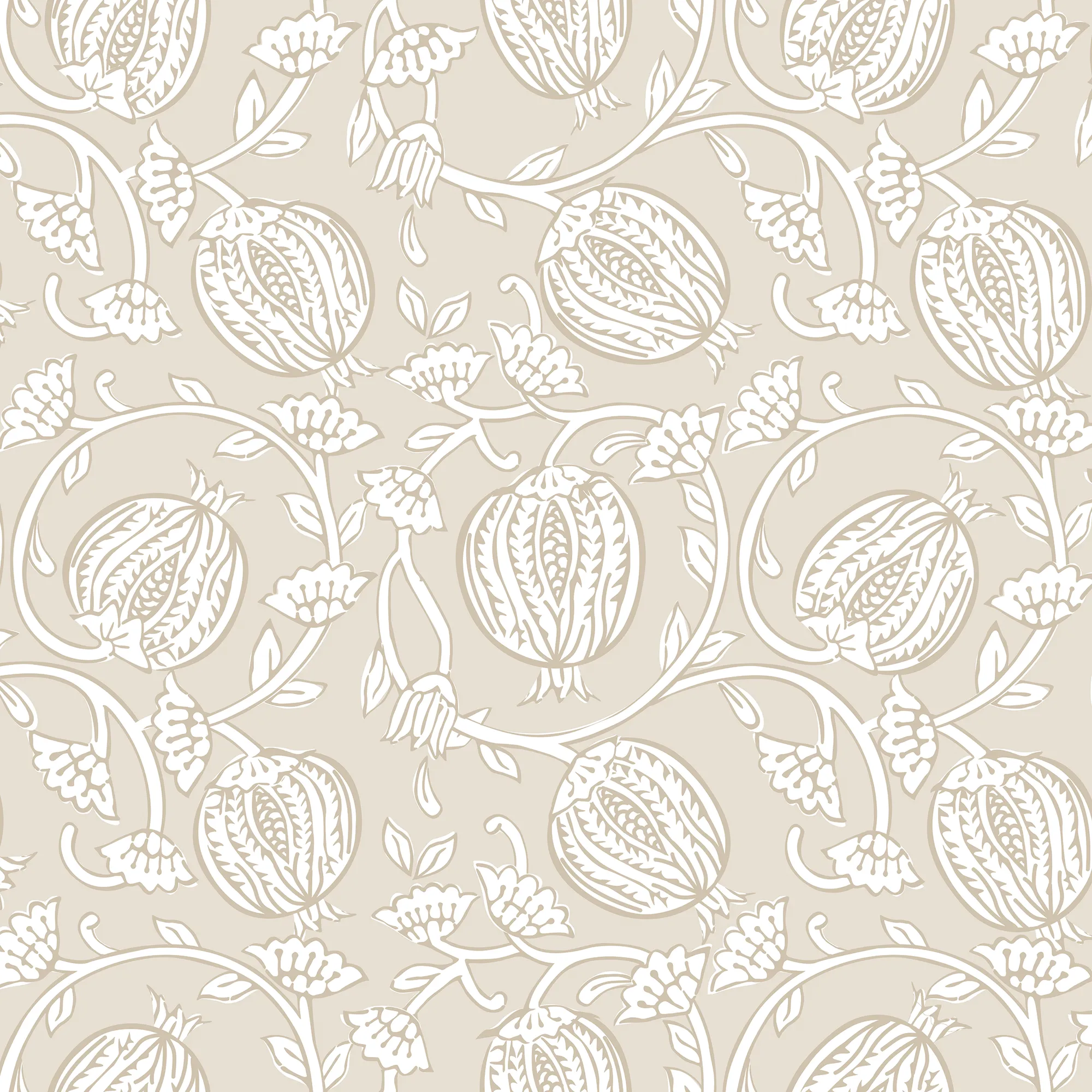 Pomegranate Passion Wallpaper in Almond Latte