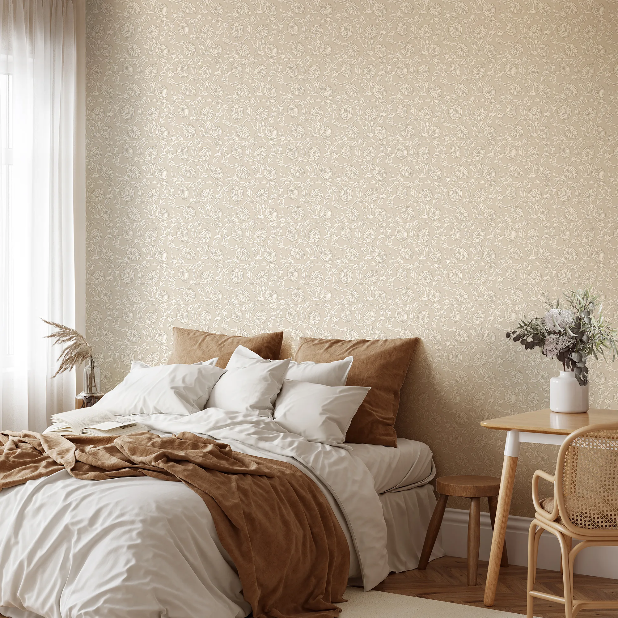 Pomegranate Passion Wallpaper in Almond Latte - Image 2