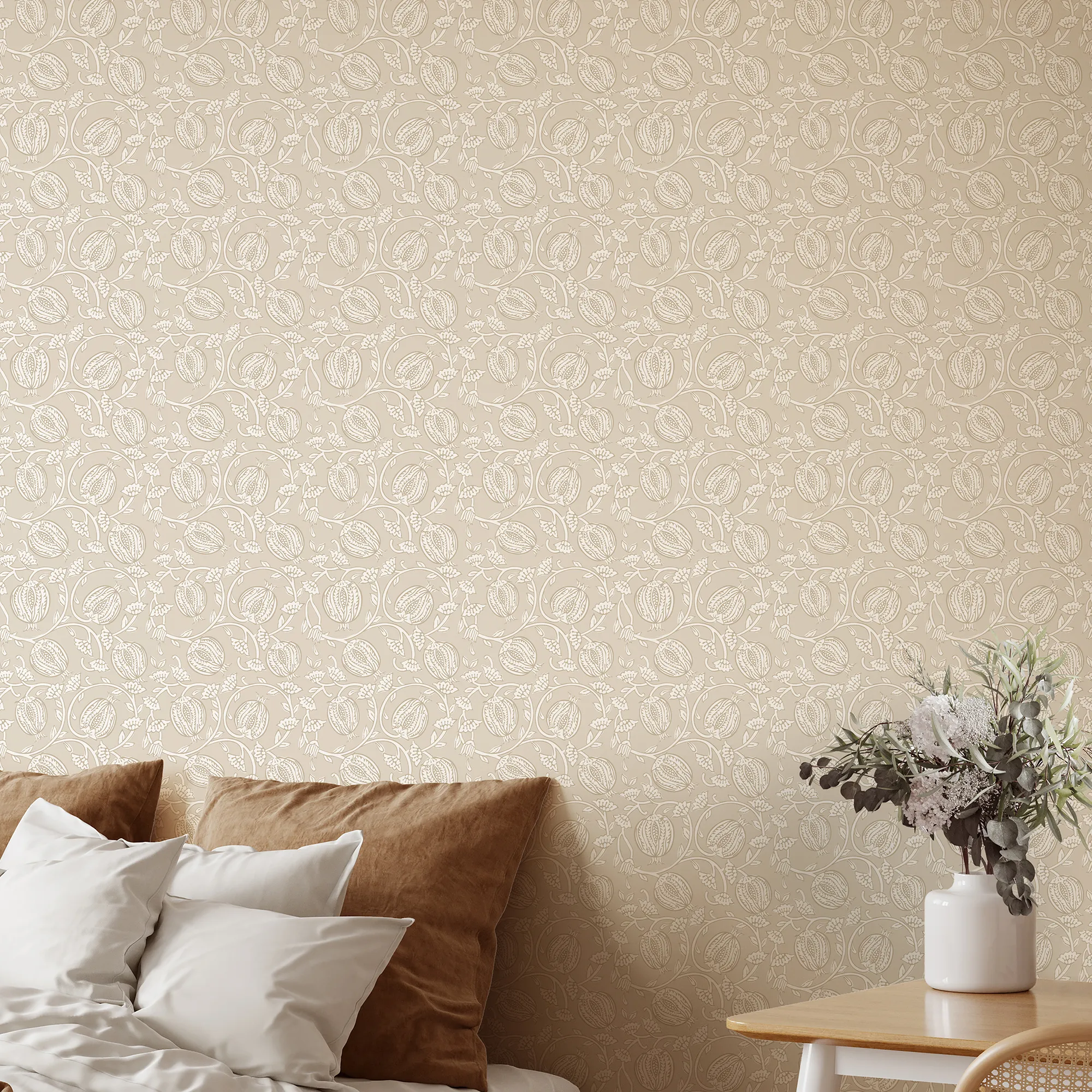 Pomegranate Passion Wallpaper in Almond Latte - Image 3