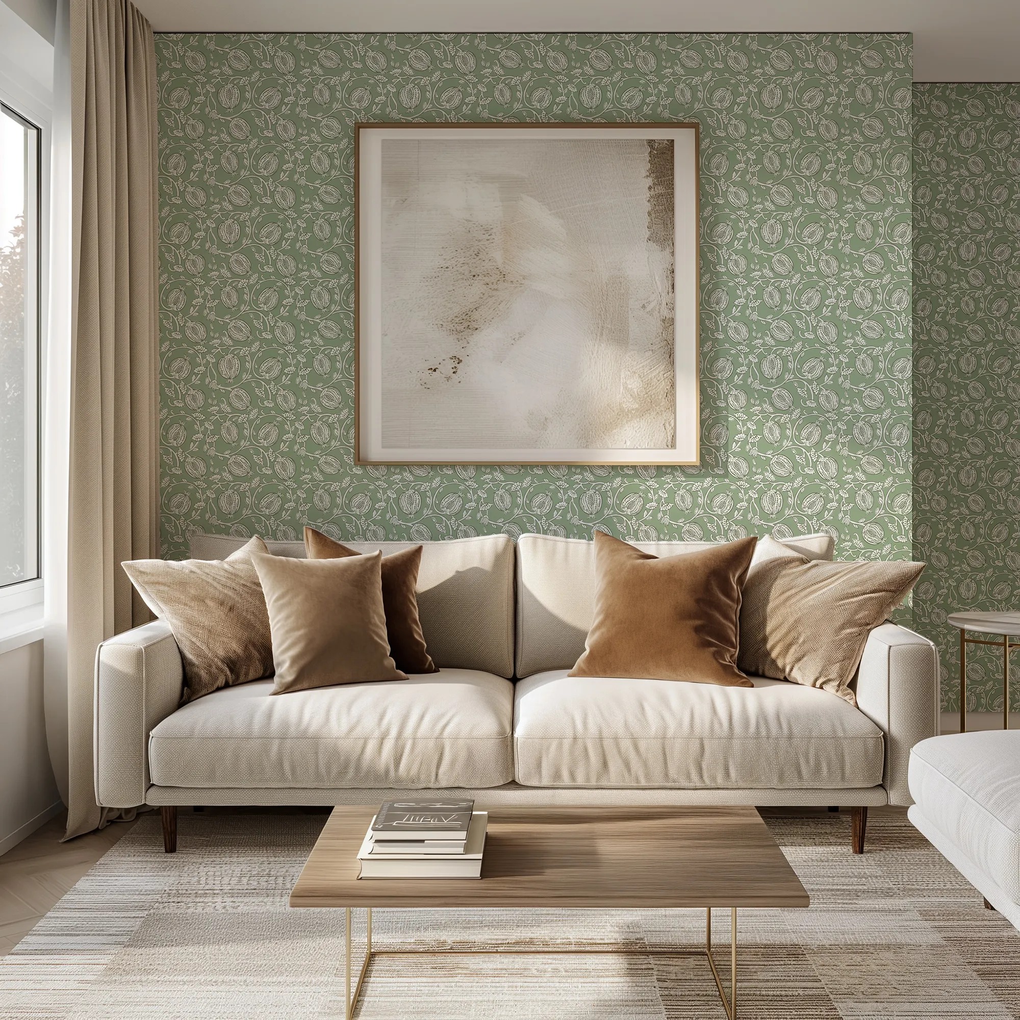 Pomegranate Passion Wallpaper in Pistachio - Image 2