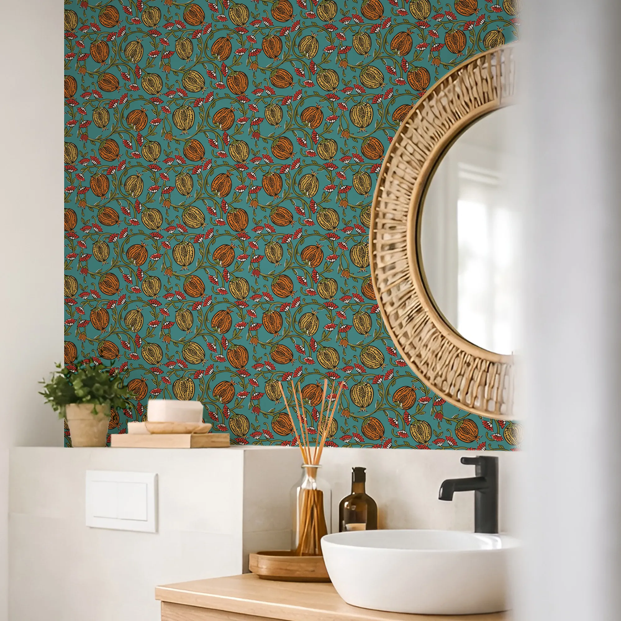 Pomegranate Passion Wallpaper in Teal - Image 2