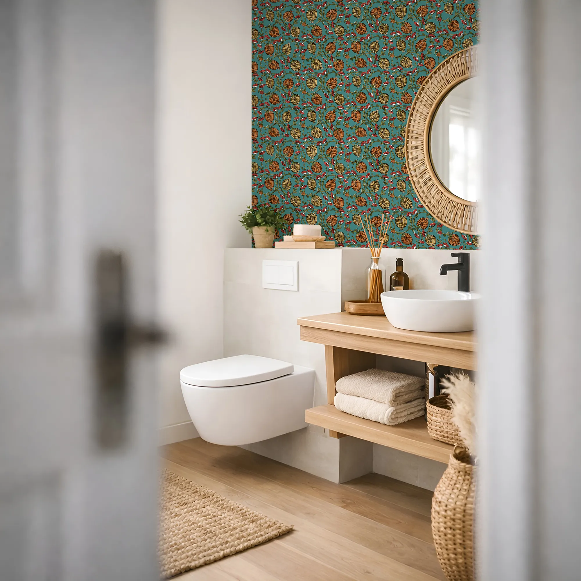 Pomegranate Passion Wallpaper in Teal - Image 3