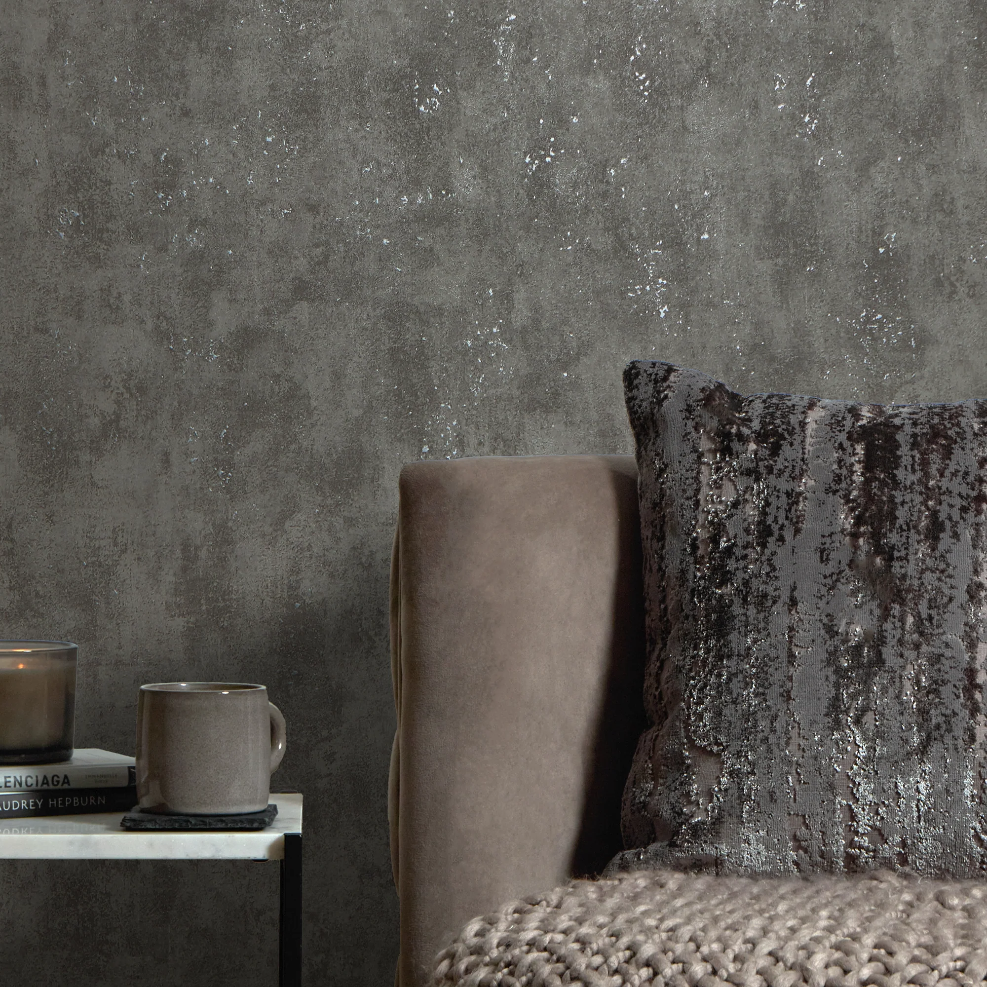 Pori Wallpaper in Grey with Silver Metallic - Image 4