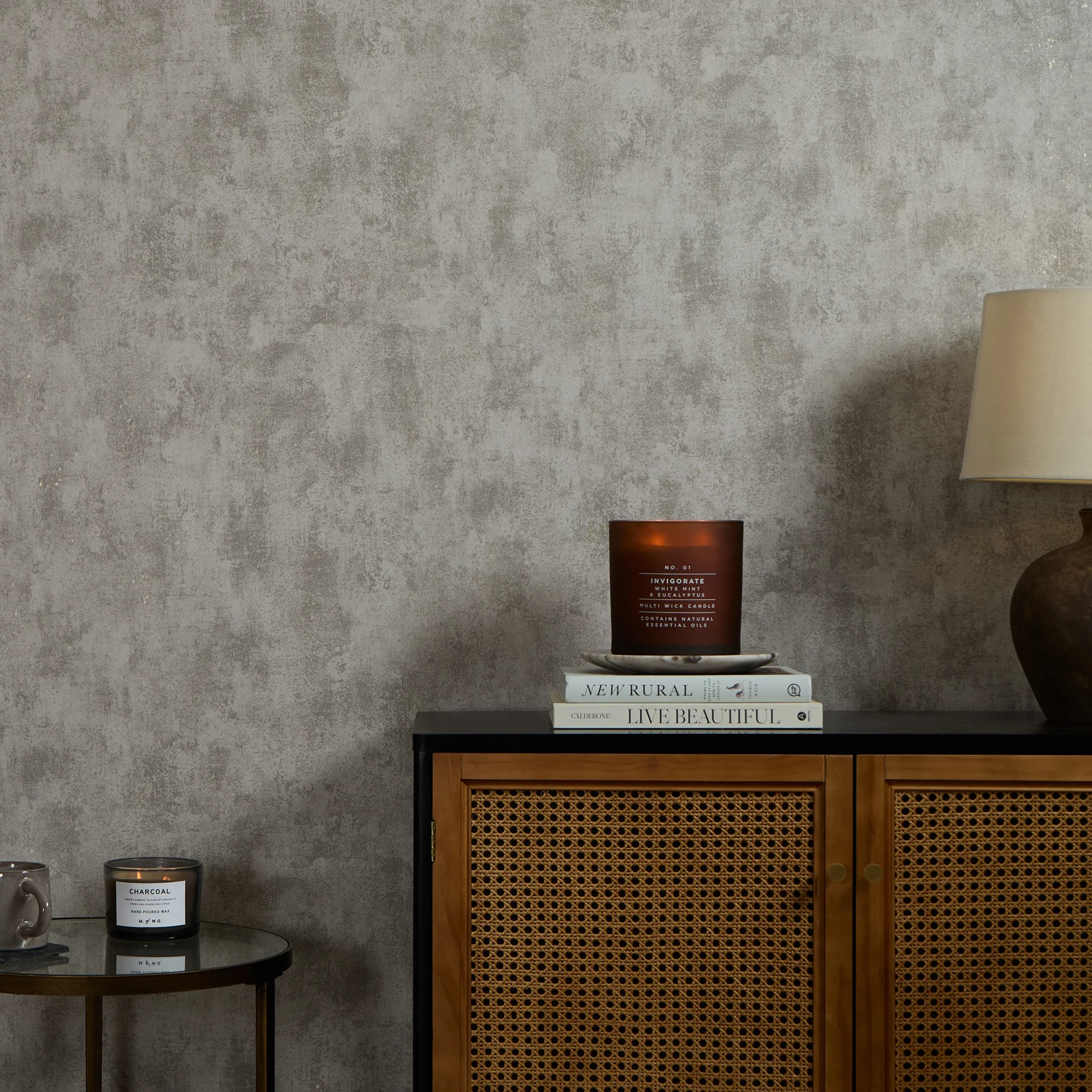 Pori Wallpaper in Light Grey with Gold Metallic - Image 2