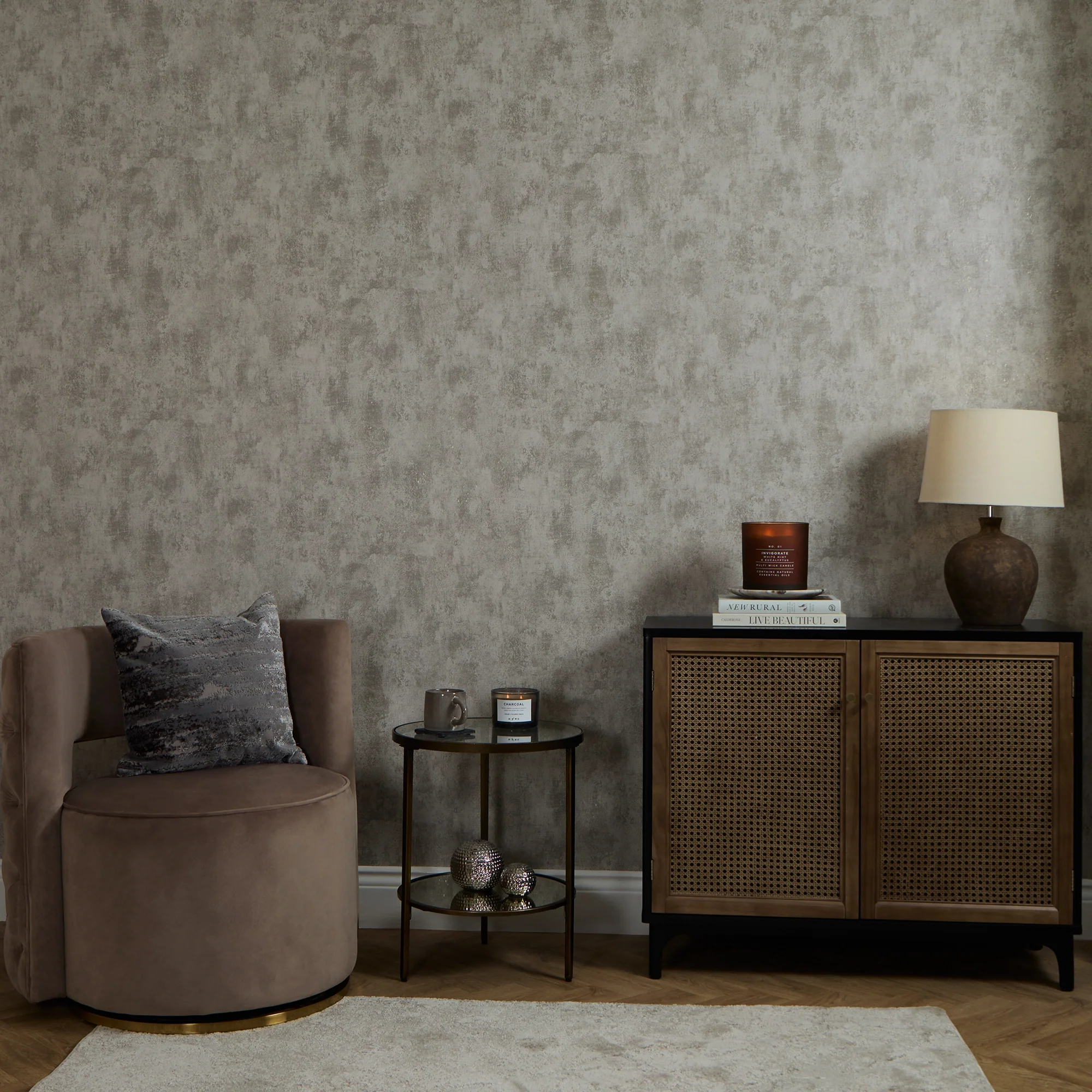 Pori Wallpaper in Light Grey with Gold Metallic - Image 3
