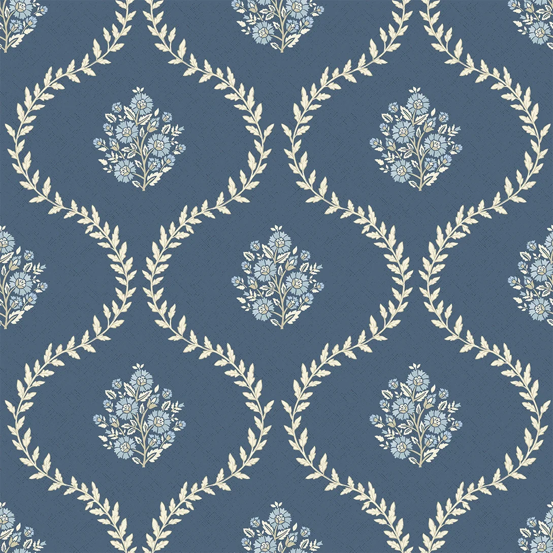 Posy Trellis Wallpaper in Cream on Navy