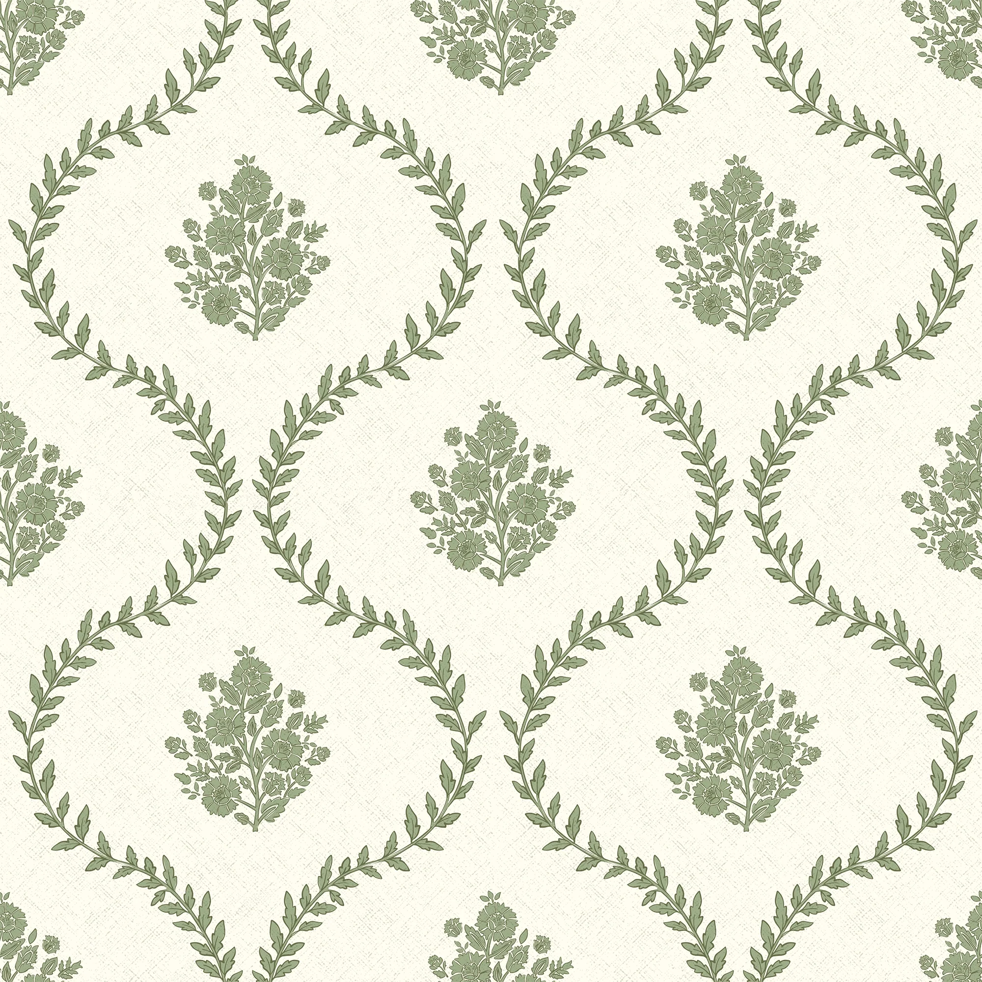 Posy Trellis Wallpaper in Pistachio on Cream