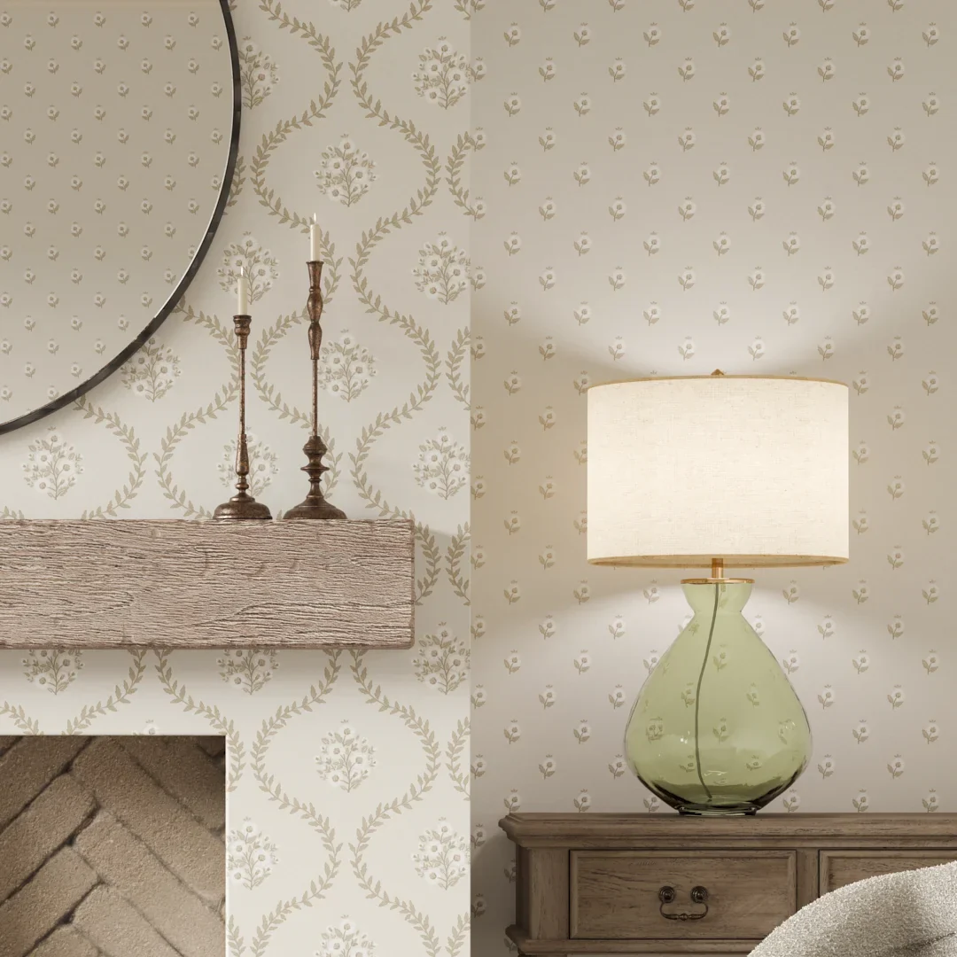 Posy Trellis Wallpaper in Taupe on Cream - Image 3