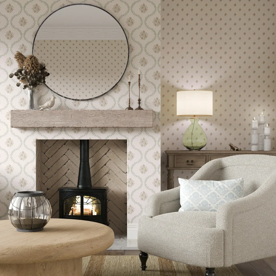 Posy Trellis Wallpaper in Vintage Pink and Sage - Image 2