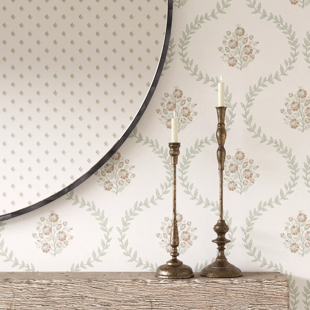 Posy Trellis Wallpaper in Vintage Pink and Sage - Image 3