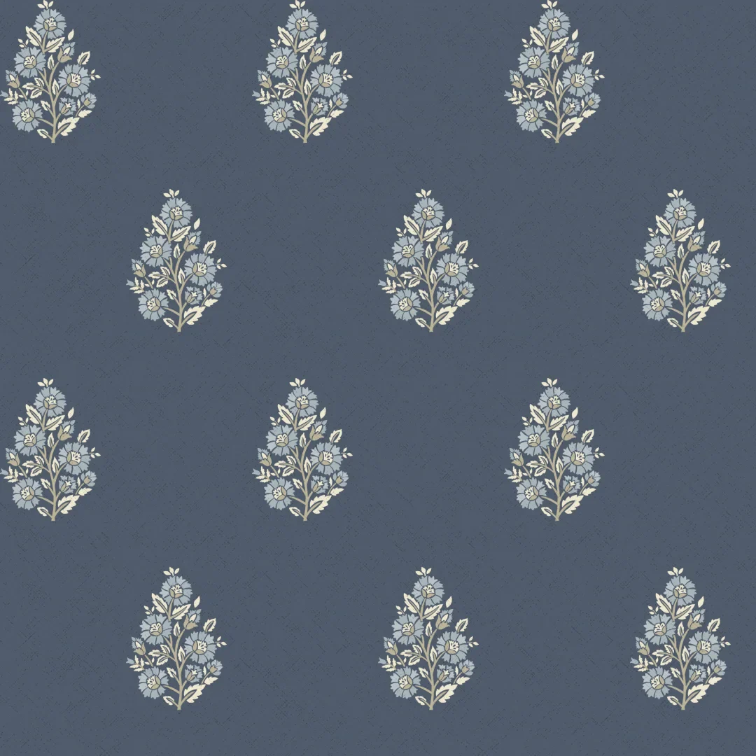 Posy Wallpaper in Cream on Navy