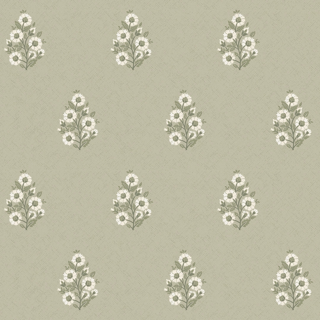 Posy Wallpaper in Cream on Organic Green