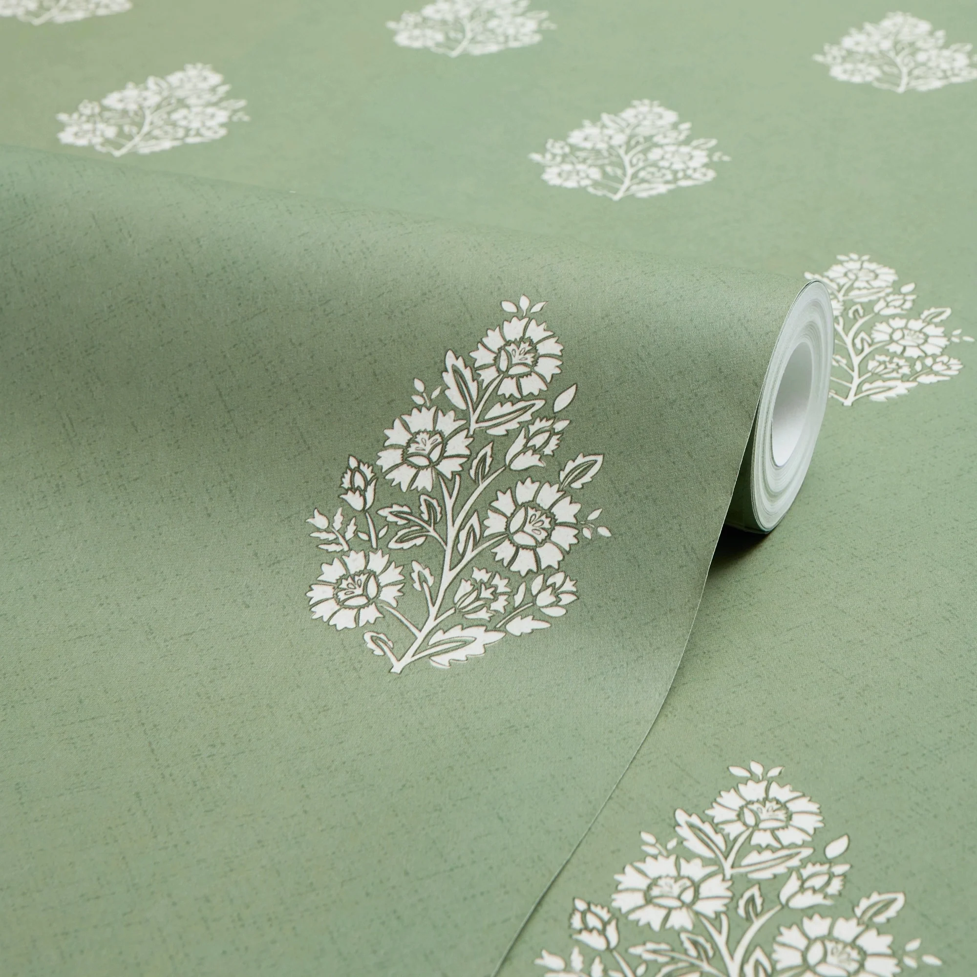Posy Wallpaper in Cream on Pistachio - Image 4