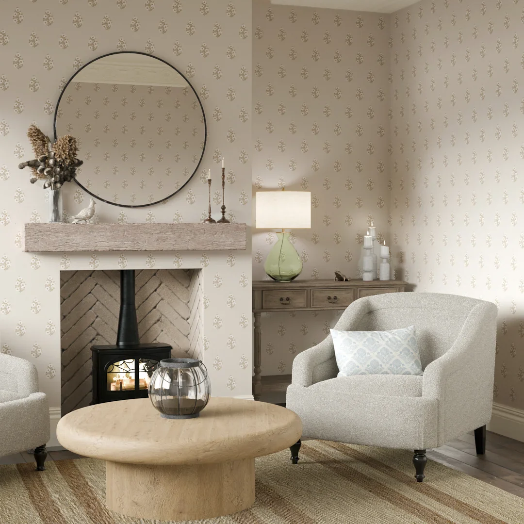 Posy Wallpaper in Taupe on Cream - Image 2