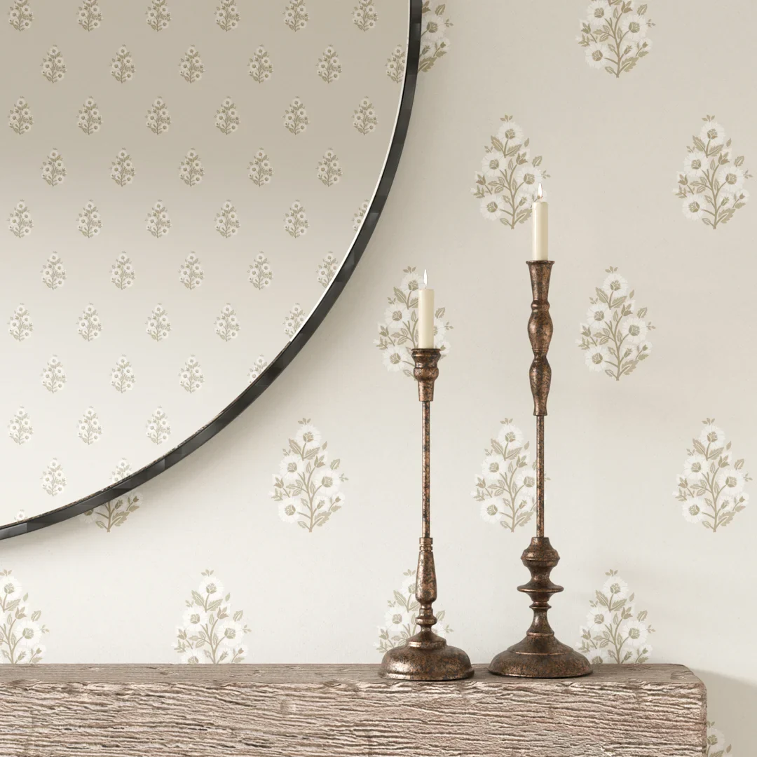 Posy Wallpaper in Taupe on Cream - Image 3