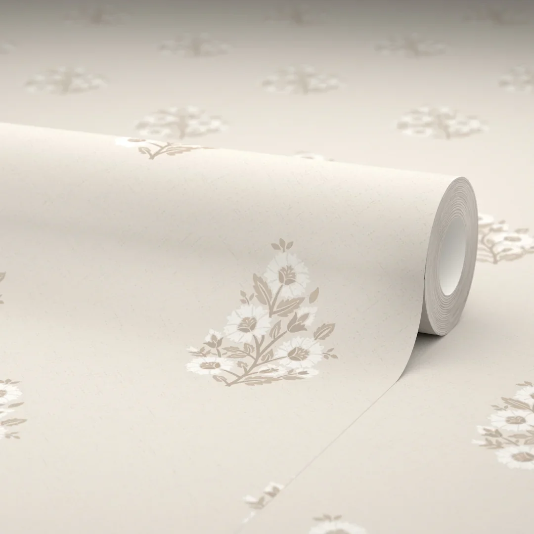 Posy Wallpaper in Taupe on Cream - Image 4