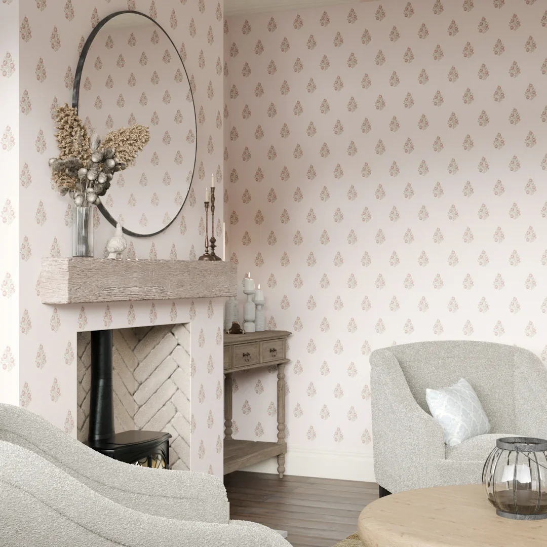 Posy Wallpaper in Vintage Pink and Sage - Image 2