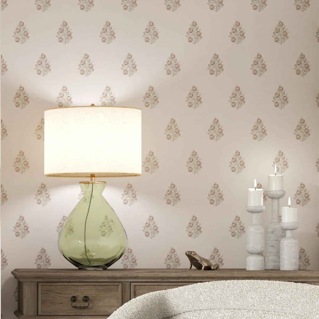 Posy Wallpaper in Vintage Pink and Sage - Image 3